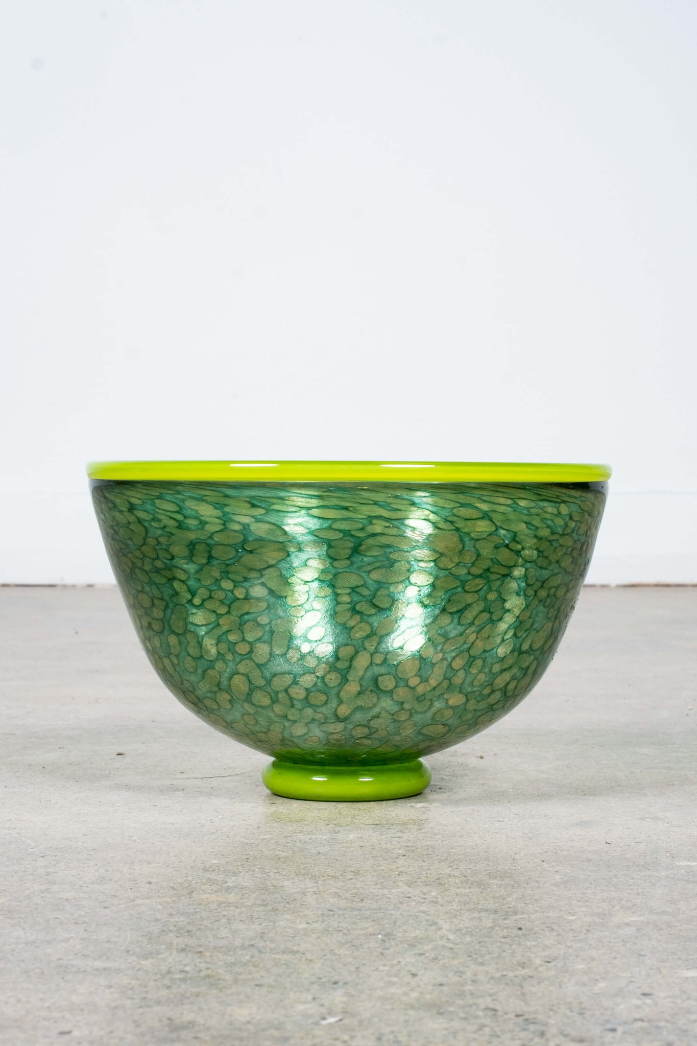 Vintage Italian Green Glass Footed Bowl, front view