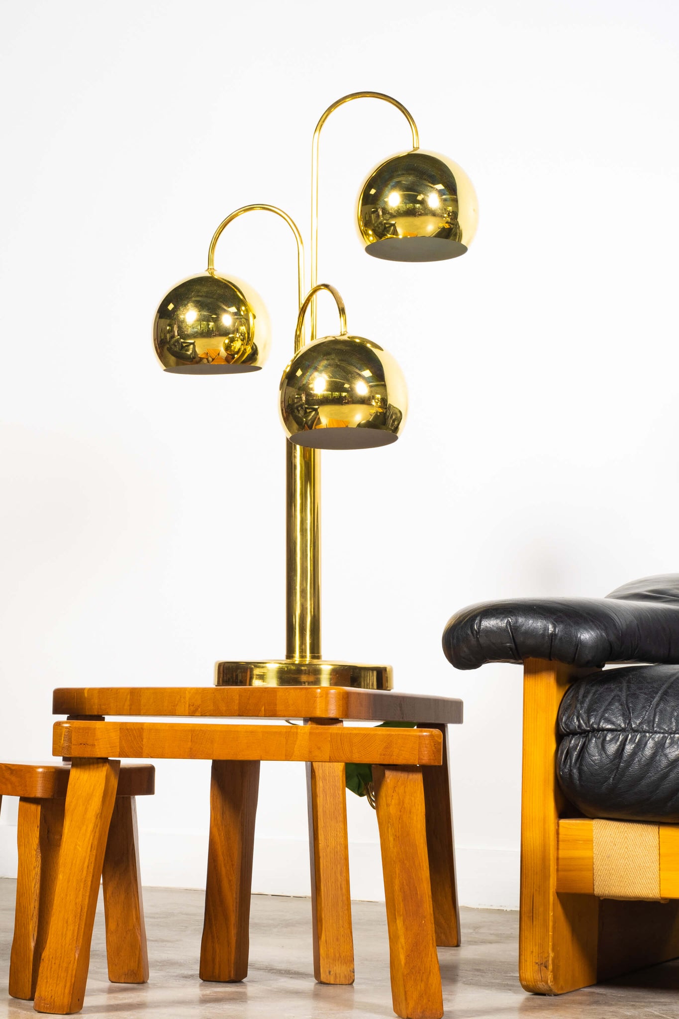 Vintage Pair of Brass Ball Eyeball Table Lamps by Robert Sonneman
