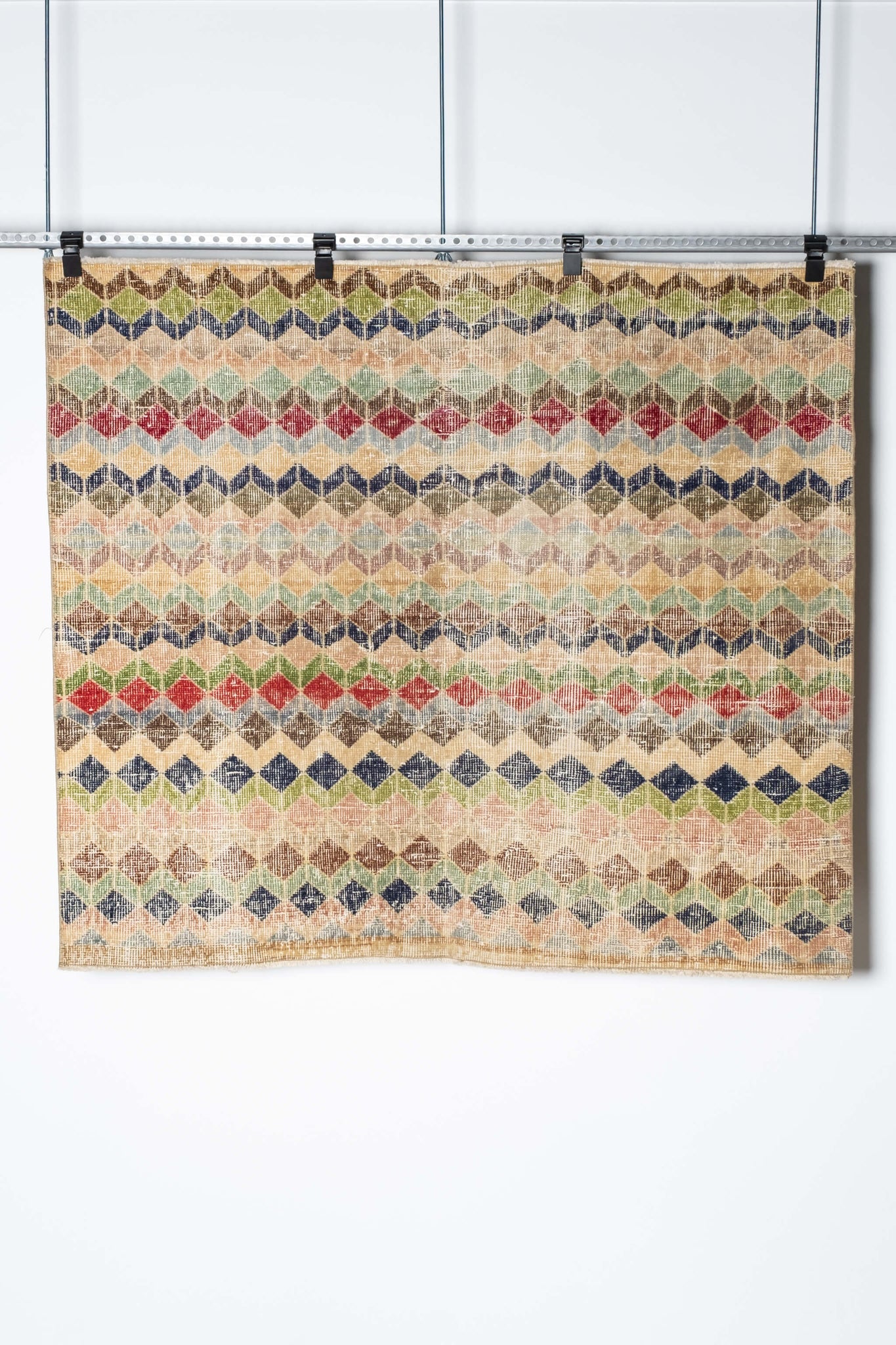 Hand Knotted Vintage Wool Turkish Rug - 6, hanging on wall