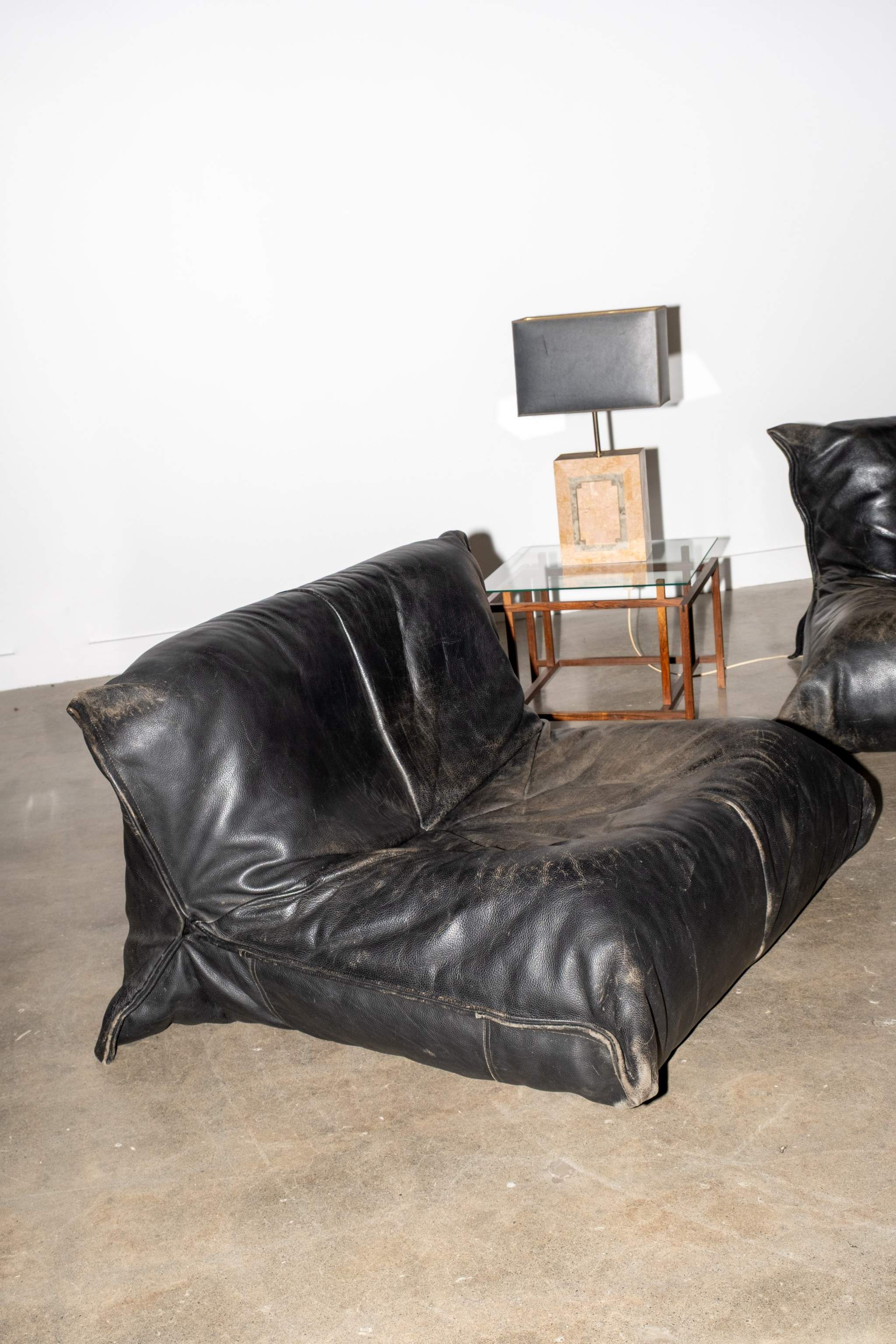 Vintage Ligne Roset Yoko 1-Seater Lounge Chair, Black Leather by
