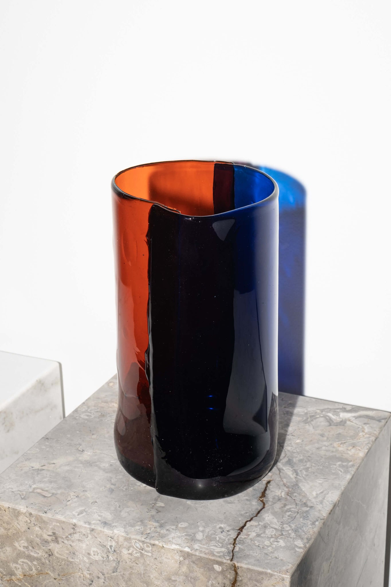 Ruby Red & Blue Large Resin Two Lines Vase by Enzo Mari for Corsi Design, front view