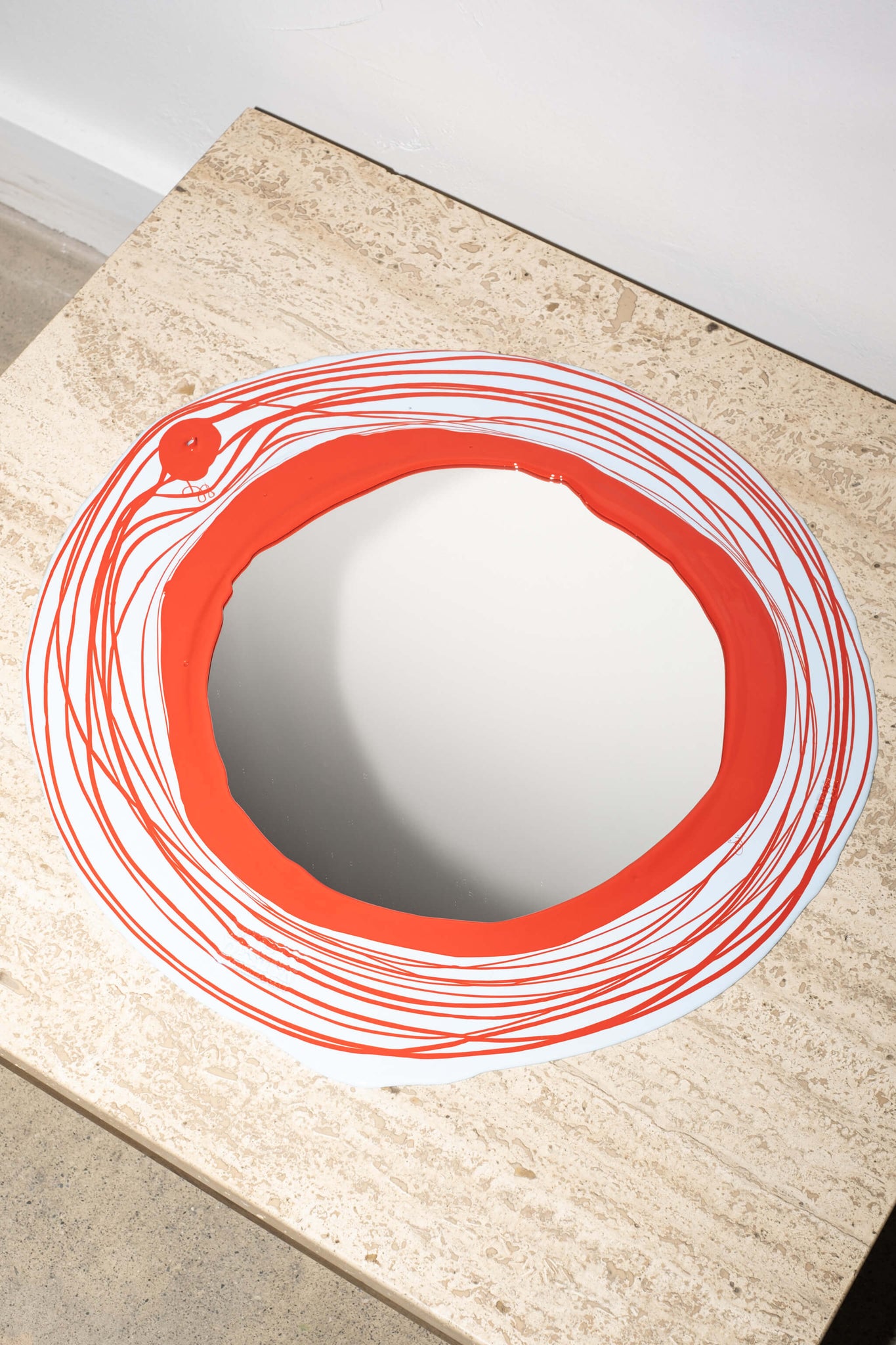Matte Pastel Blue & Matte Coral Large Rsin Mirror Round by Gaetano Pesce for Fish Design, top view