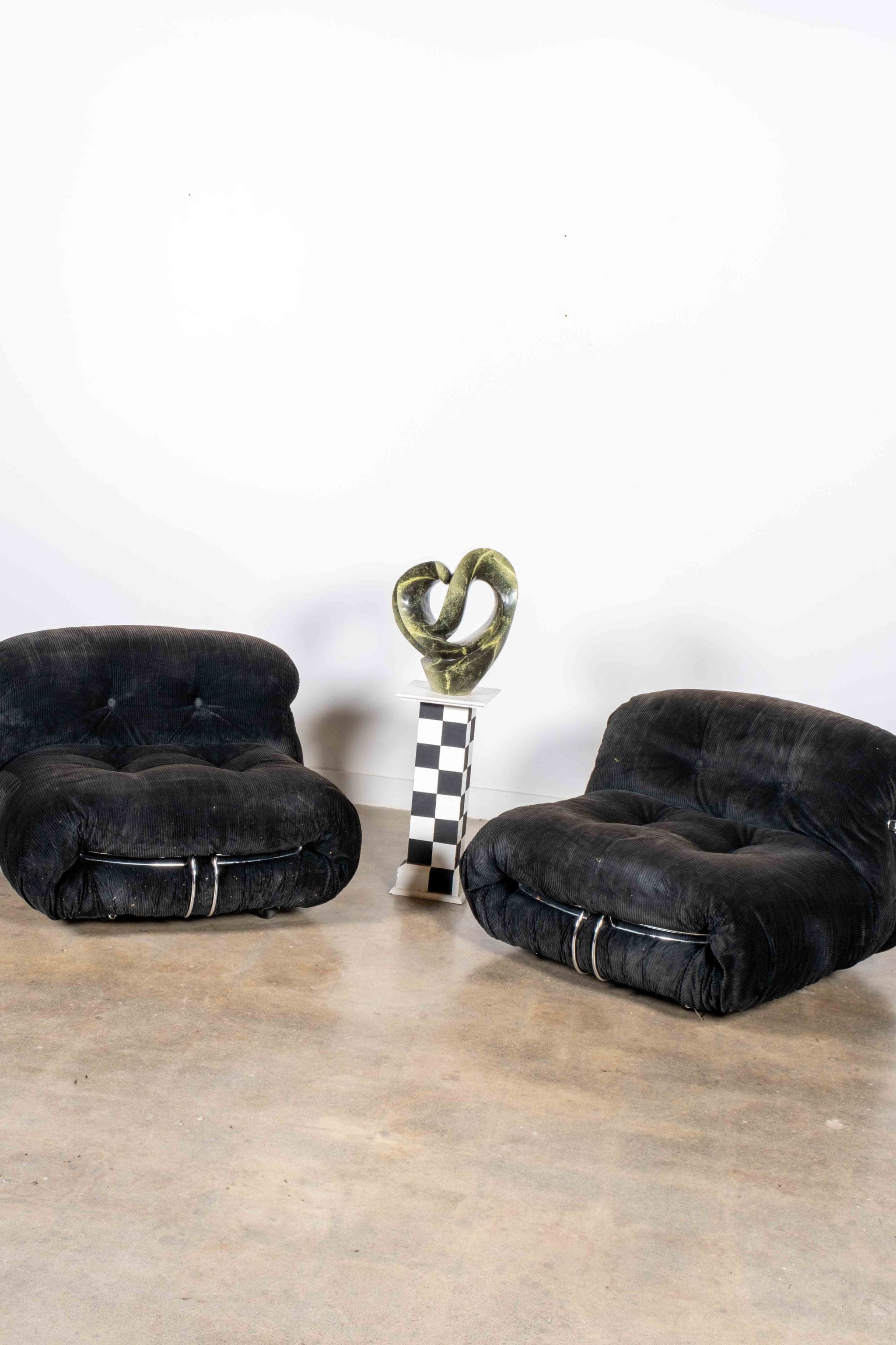 Pair of Soriana Chairs Original Black Corduroy