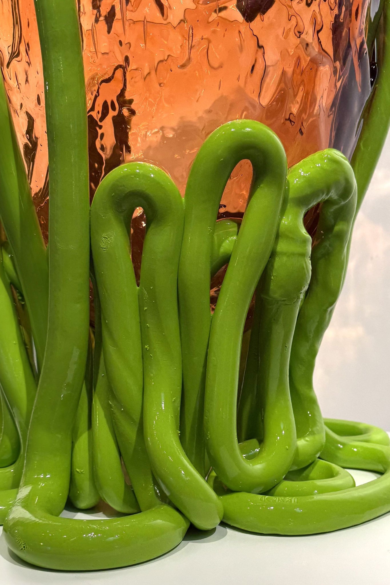Indian Summer Vase (XXL), Clear Pink and Matte Lime