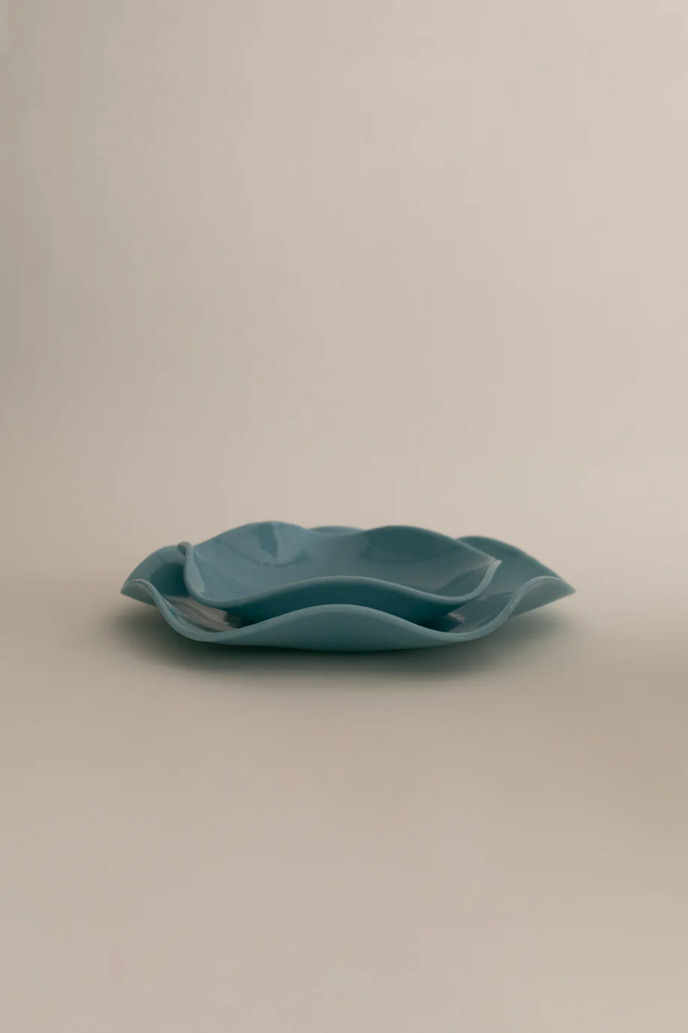 Large Petal Plate - Periwinkle Opaque Sophie Lou Jacobsen, shown stacked with small petal plate