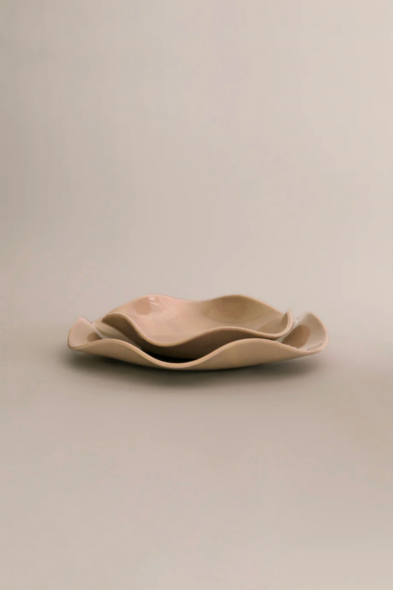 Large Petal Plate - Almond Opaque Sophie Lou Jacobsen, shown stacked with small petal plate