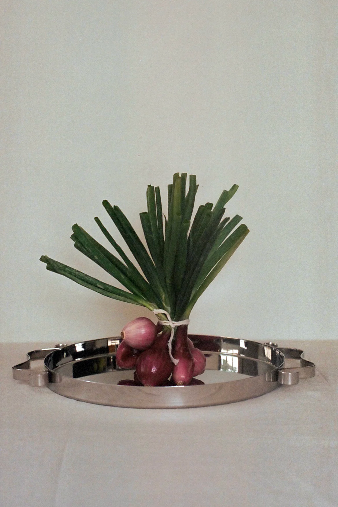 Stainless Steel Squiggle Tray Sophie Lou Jacobsen, shown with a bunch of onions