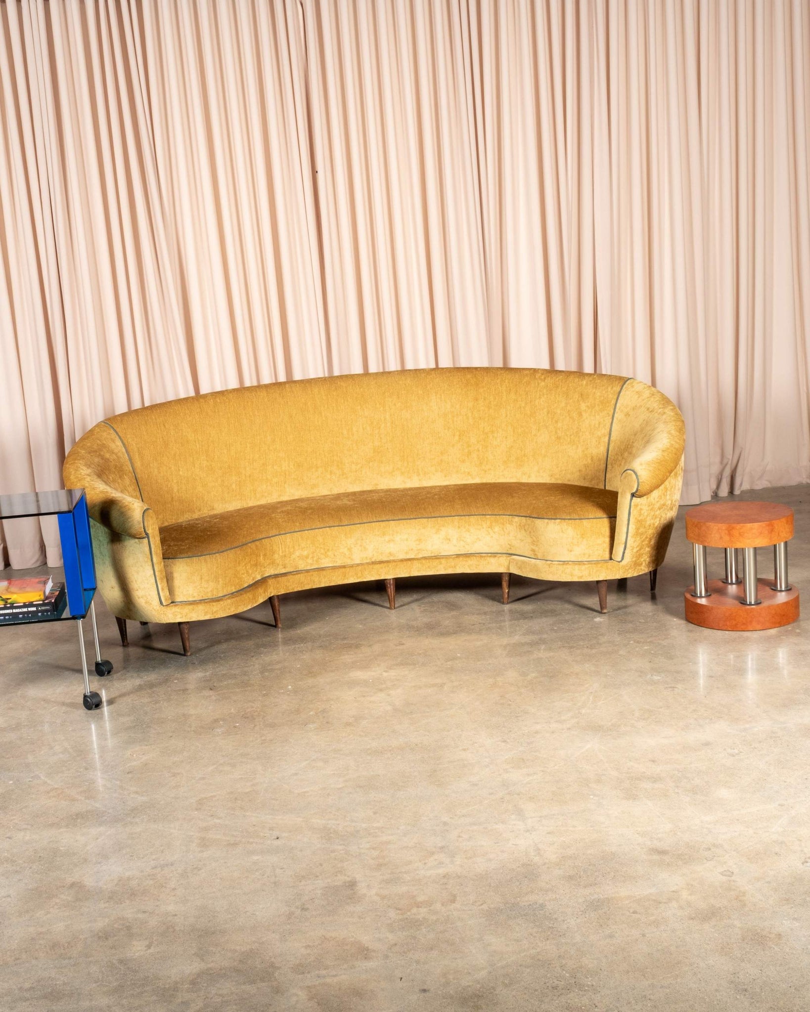1950s Curved Velvet Sofa