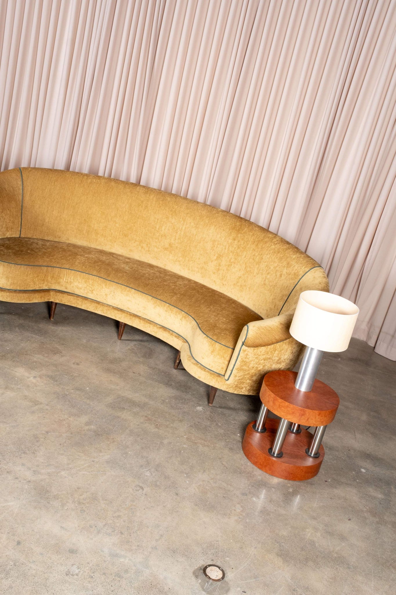 1950s Curved Velvet Sofa