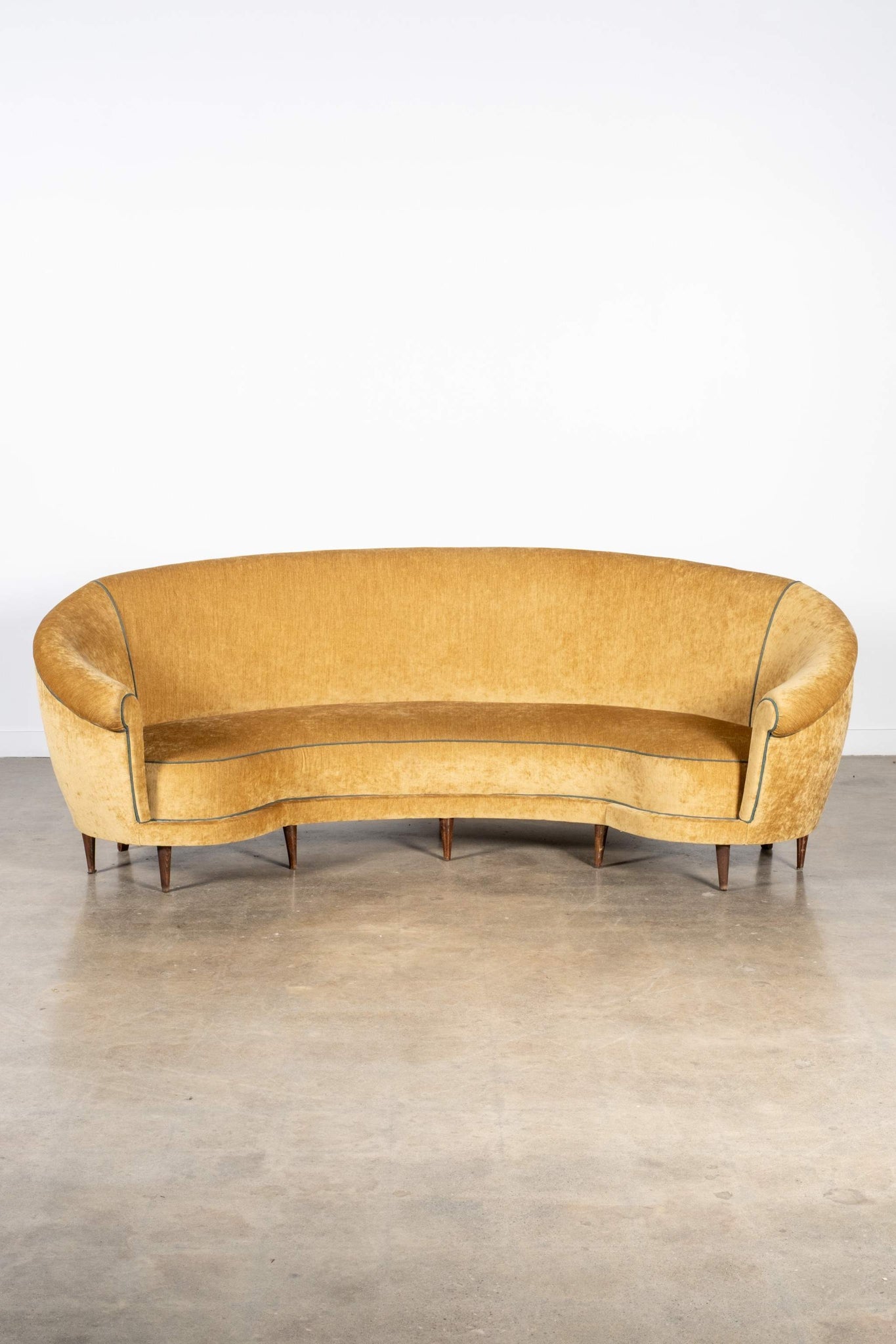 1950s Curved Velvet Sofa