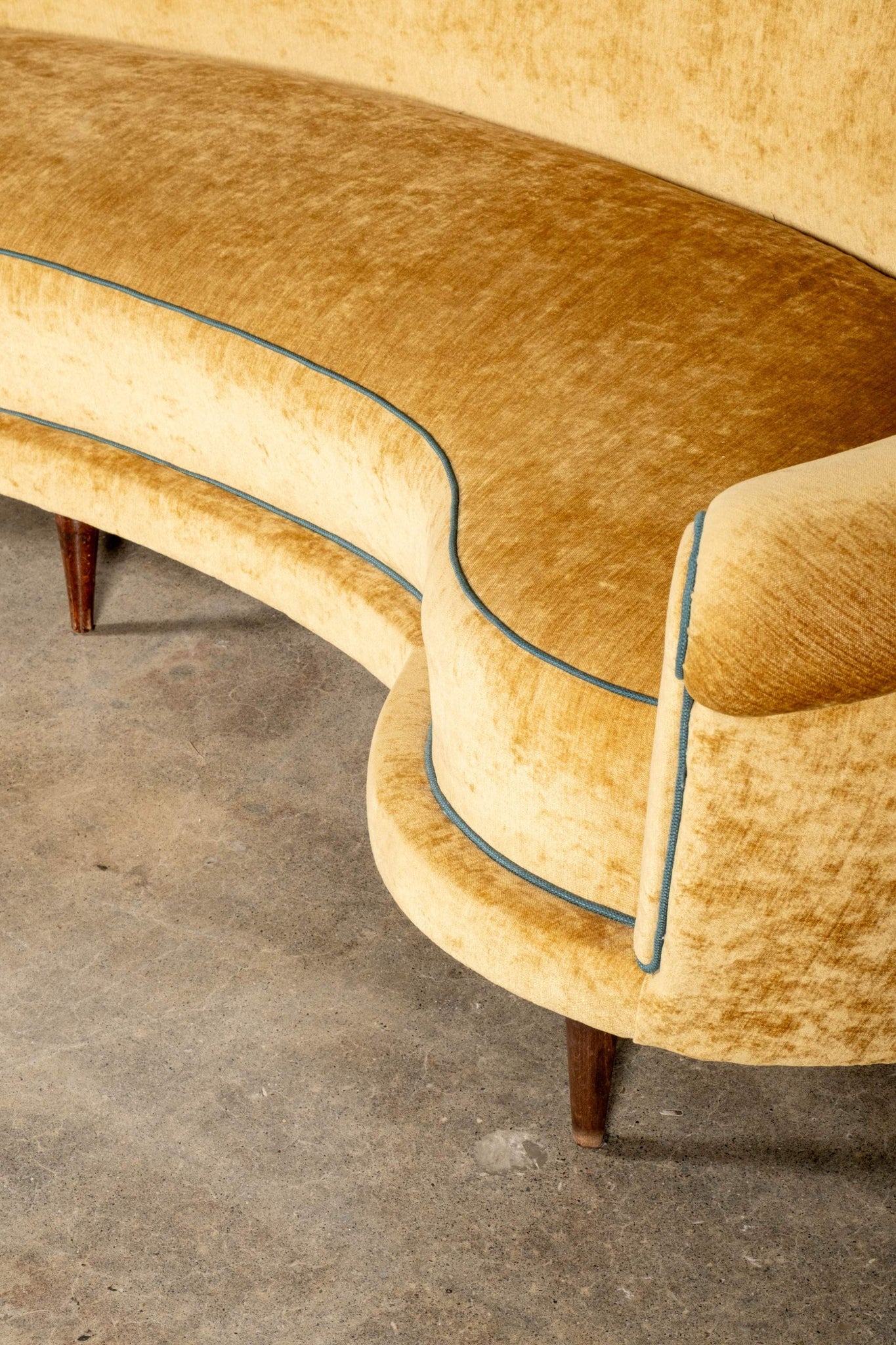 1950s Curved Velvet Sofa