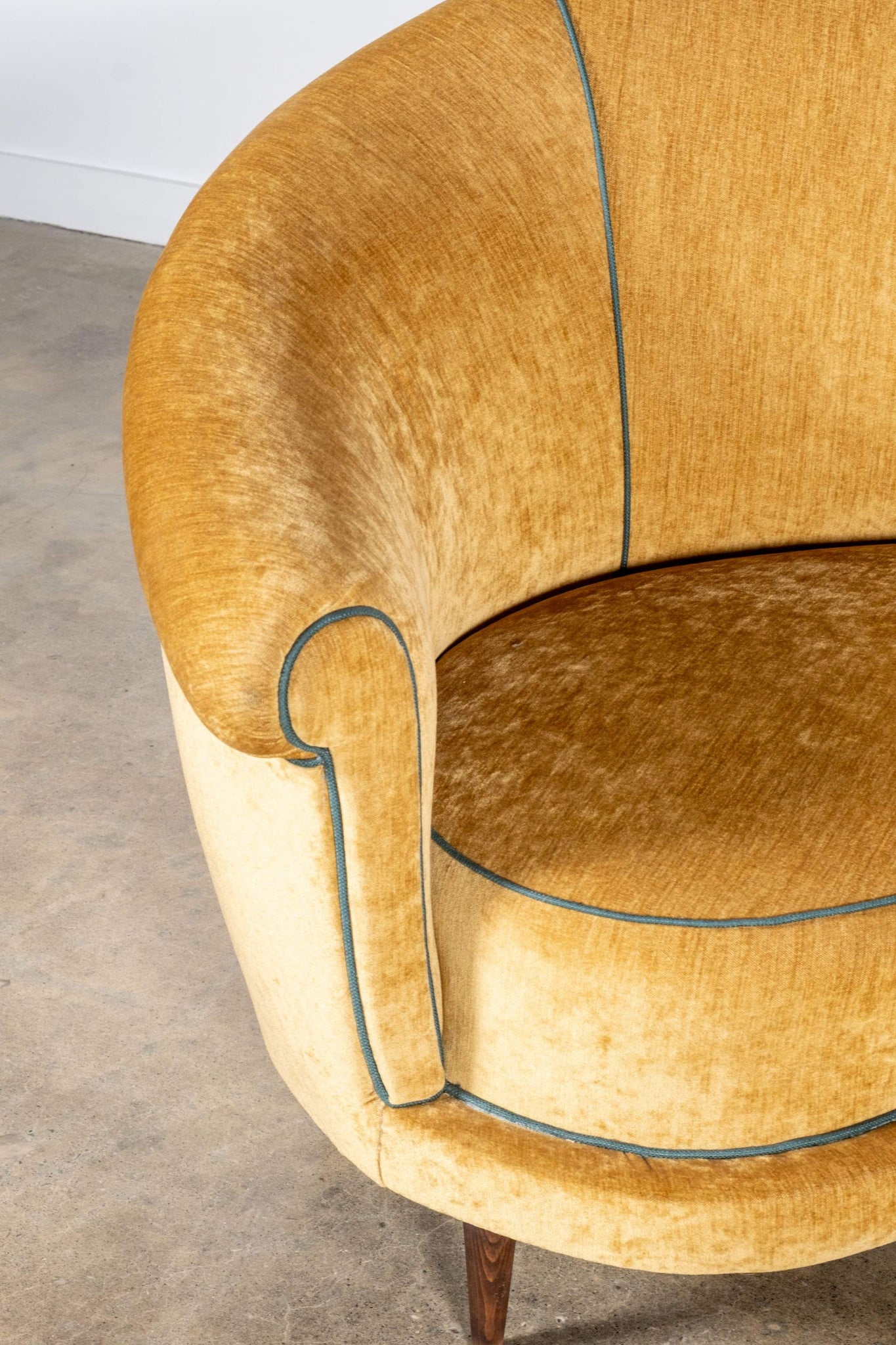 1950s Curved Velvet Sofa