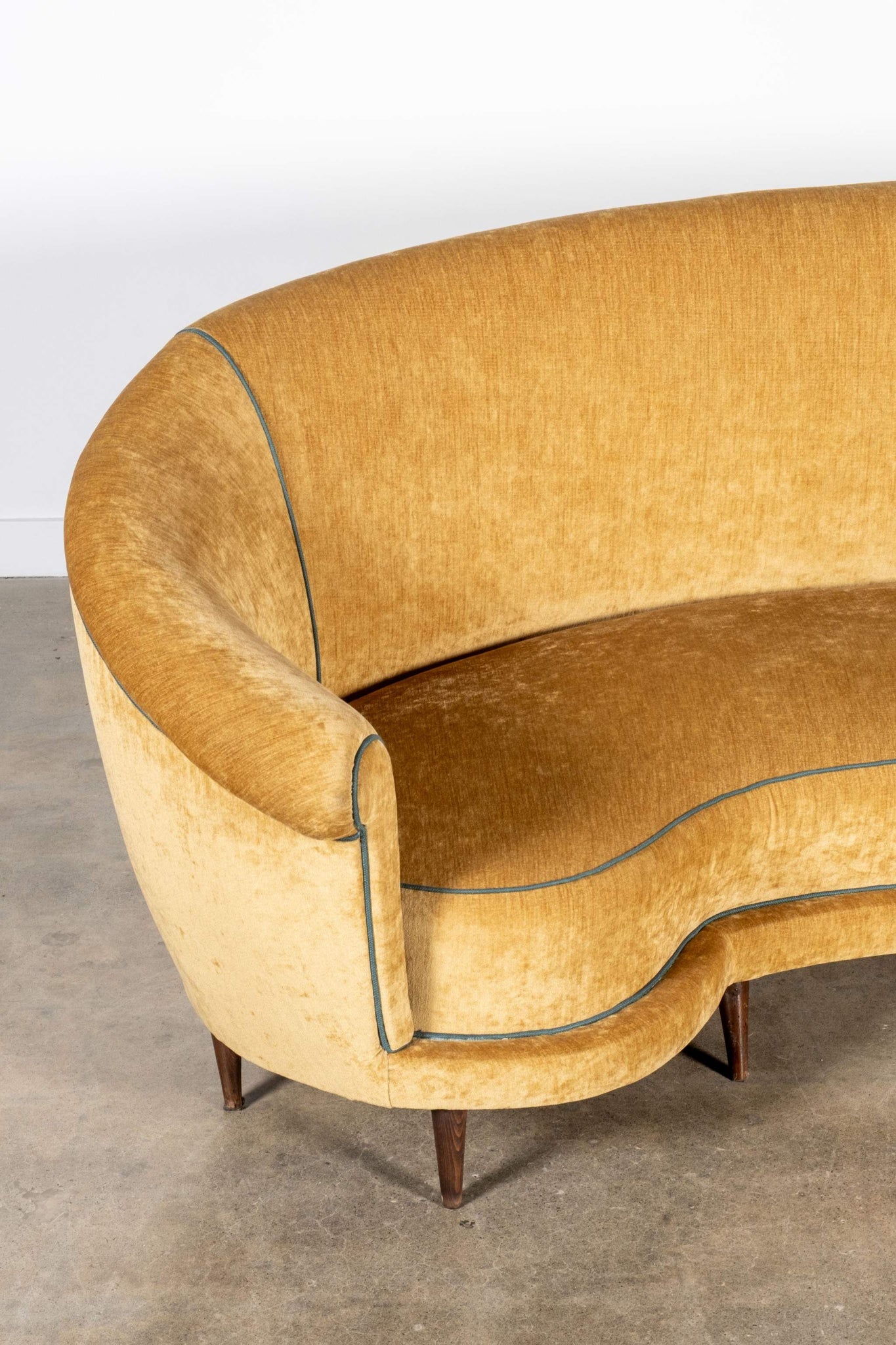 1950s Curved Velvet Sofa
