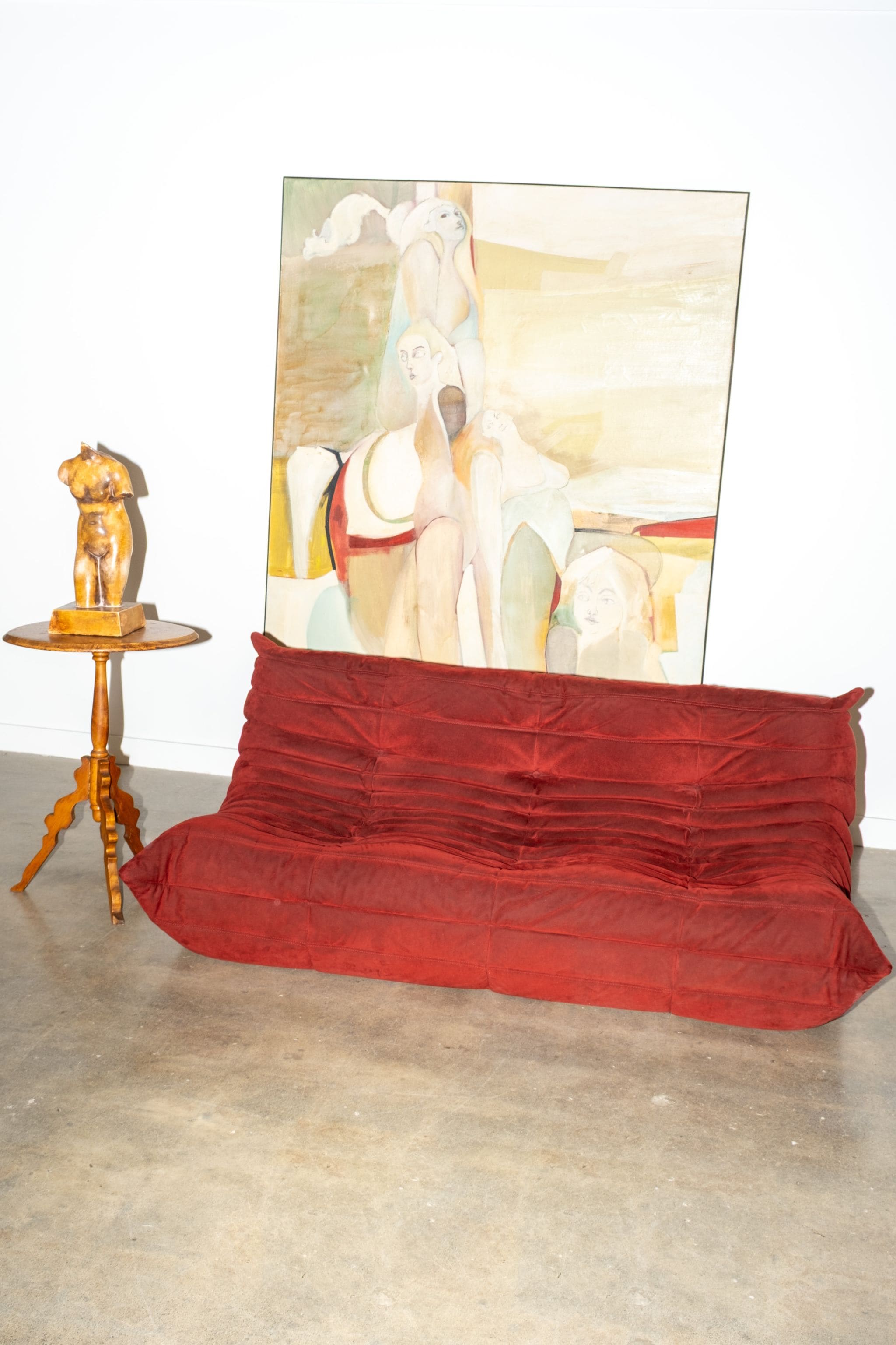 Vintage Ligne Roset 3-Seater TOGO, Original Burgundy Fabric