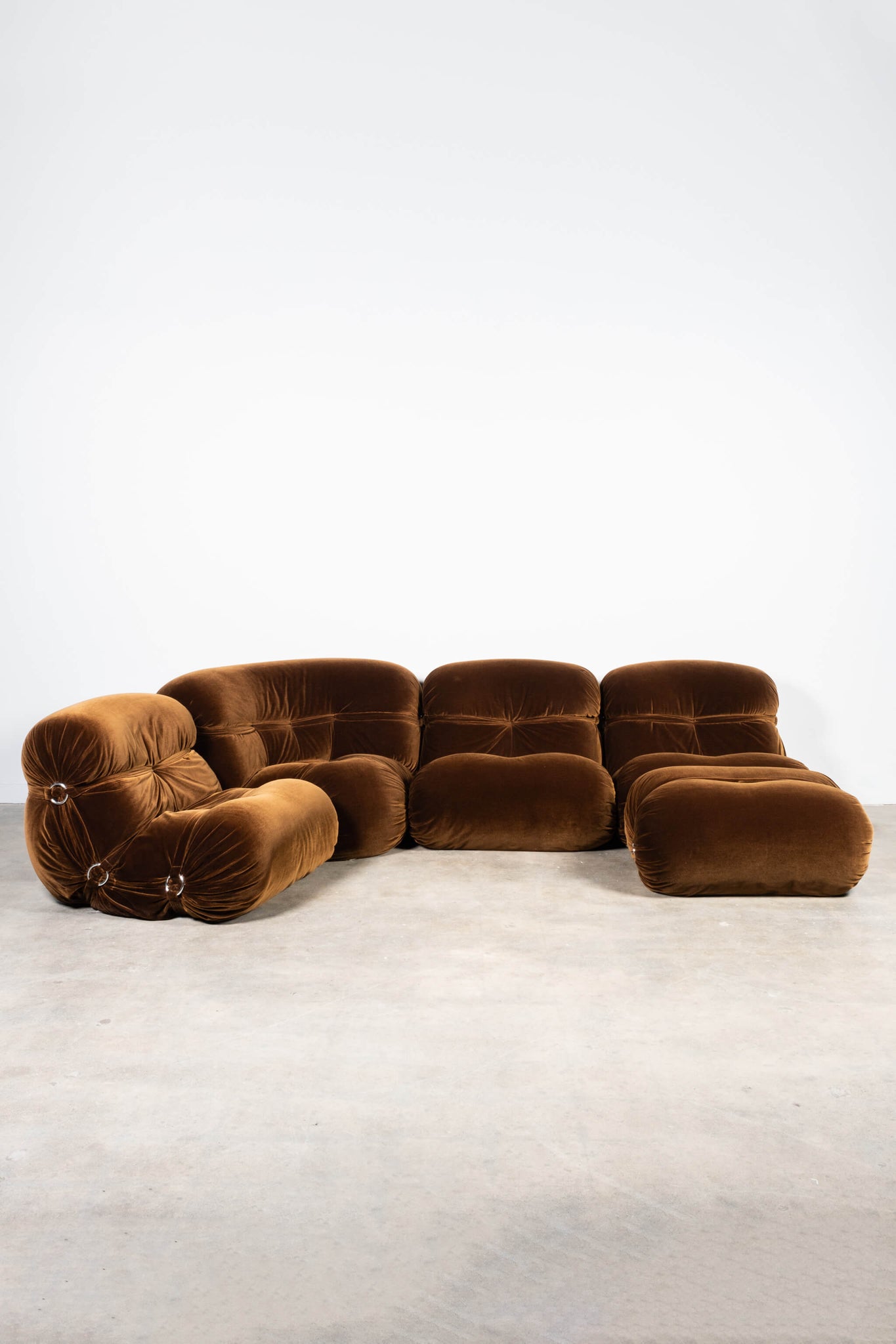 Vintage 5 Piece Brown Velvet 70s Modular Sofa in Original Fabric, Mint Condition