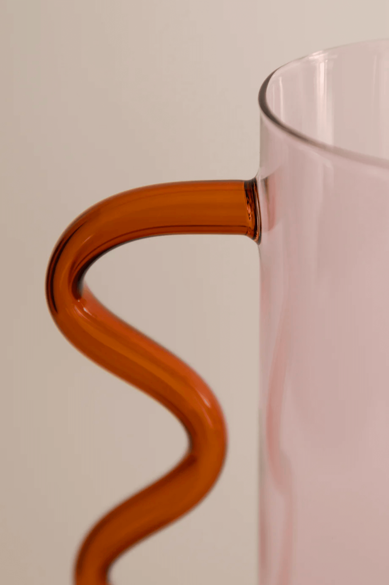 Pink w/ Amber Wave Pitcher Sophie Lou Jacobsen, handle detail