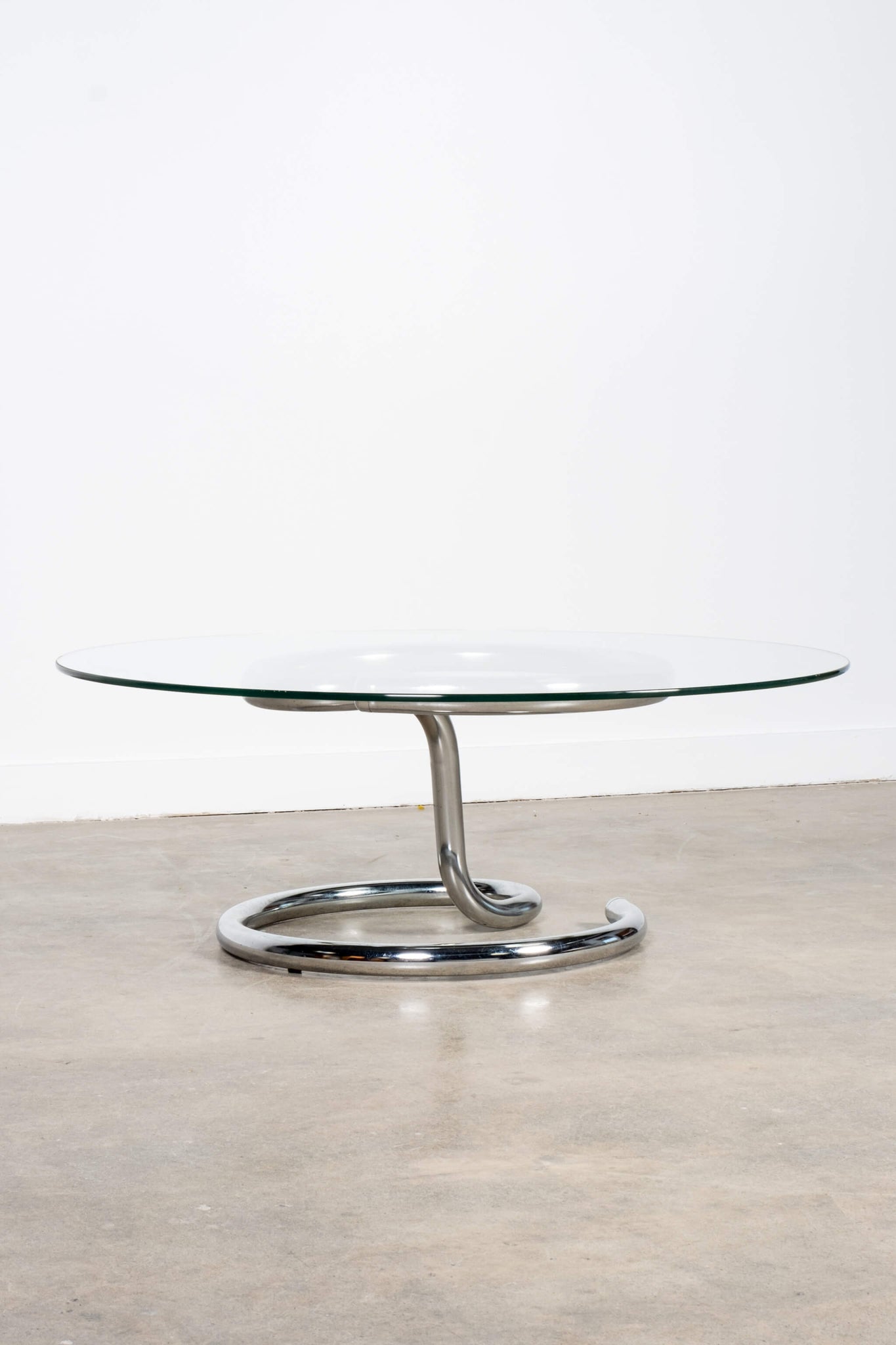 Vintage Anaconda Chrome and Glass Coffee Table 1970s Paul Tuttle, base view