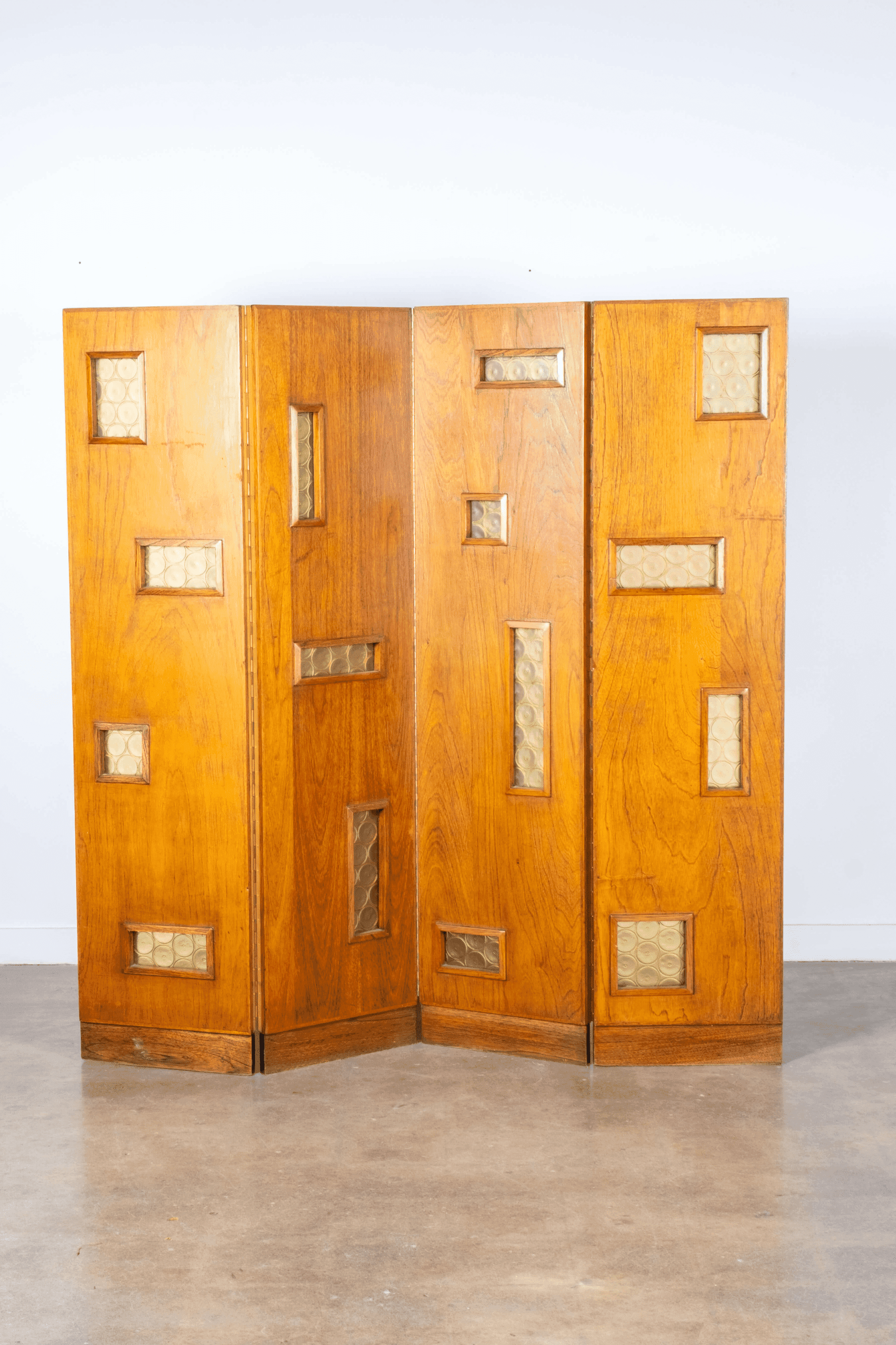 'Biombo' 1950s Wood Screen with Glass Inlays | Bonne Choice