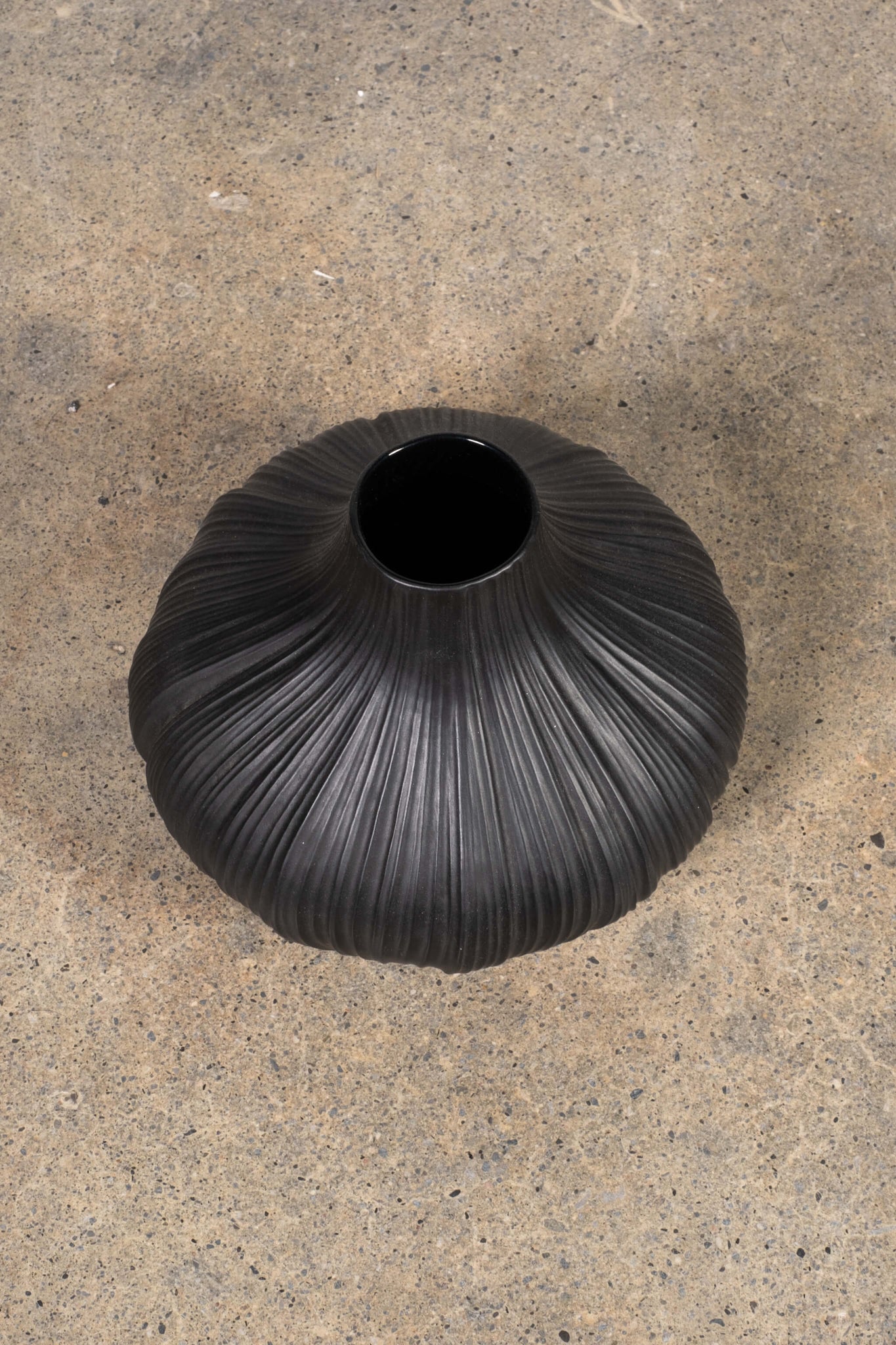 Black Rippled Ceramic Vase