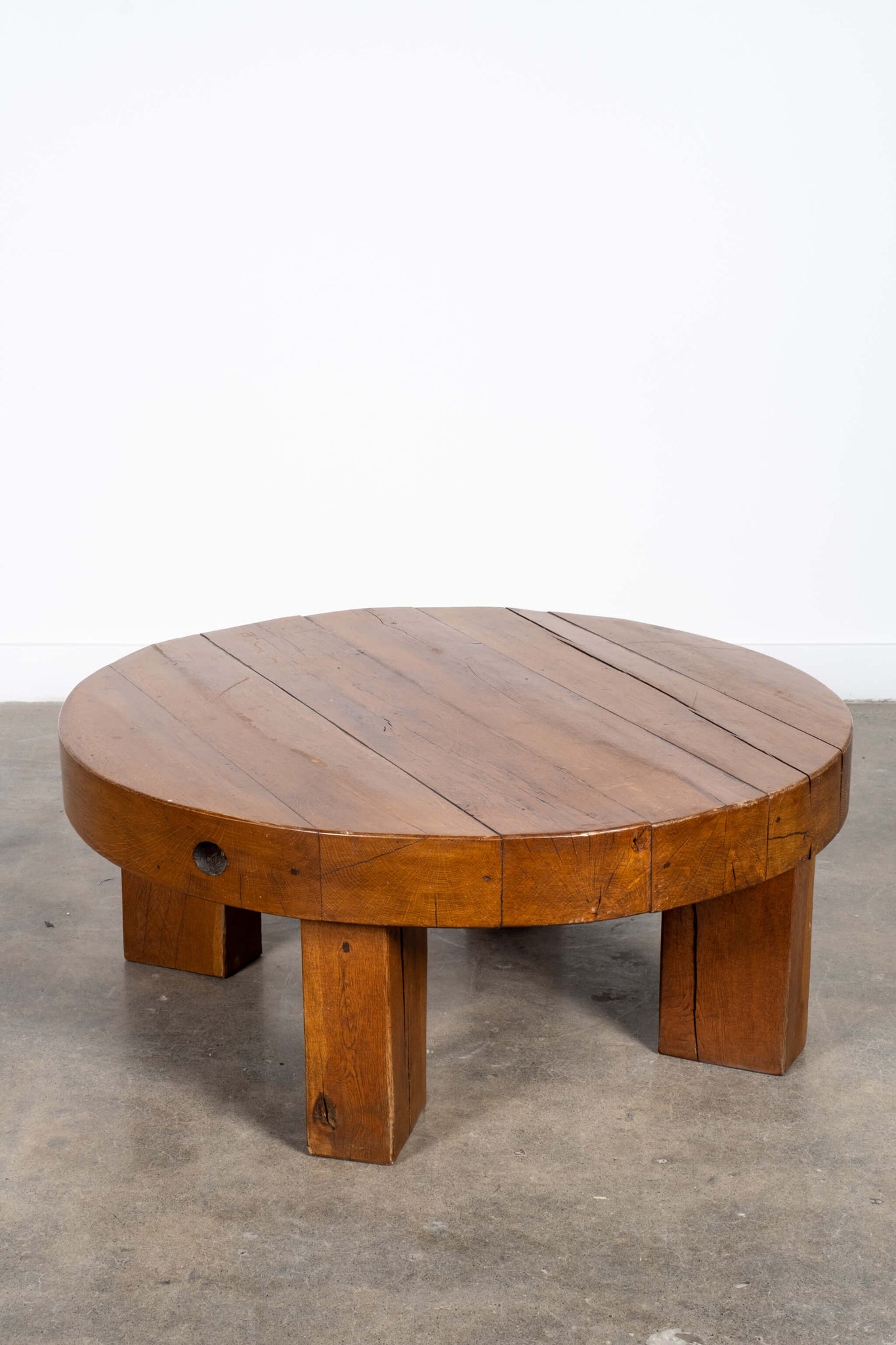 Vintage Brutalist Solid Wood Coffee Table, top view