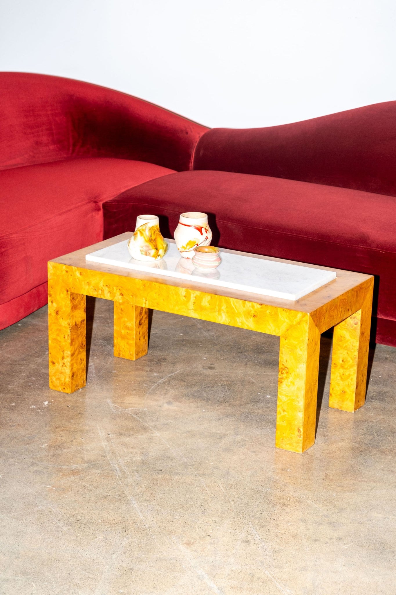 Burl and Marble Side Table | Bonne Choice