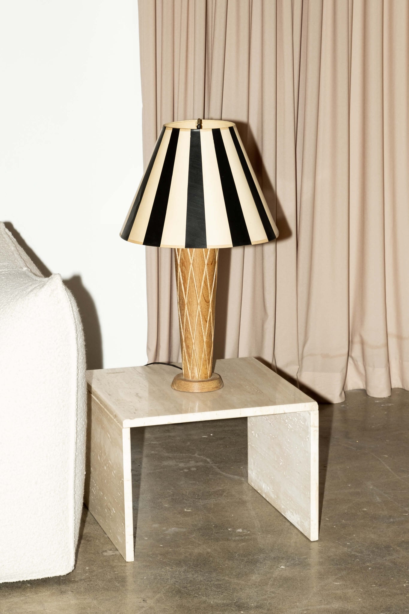 Bonne Choice - Carved Wood Lamp with B+W shade