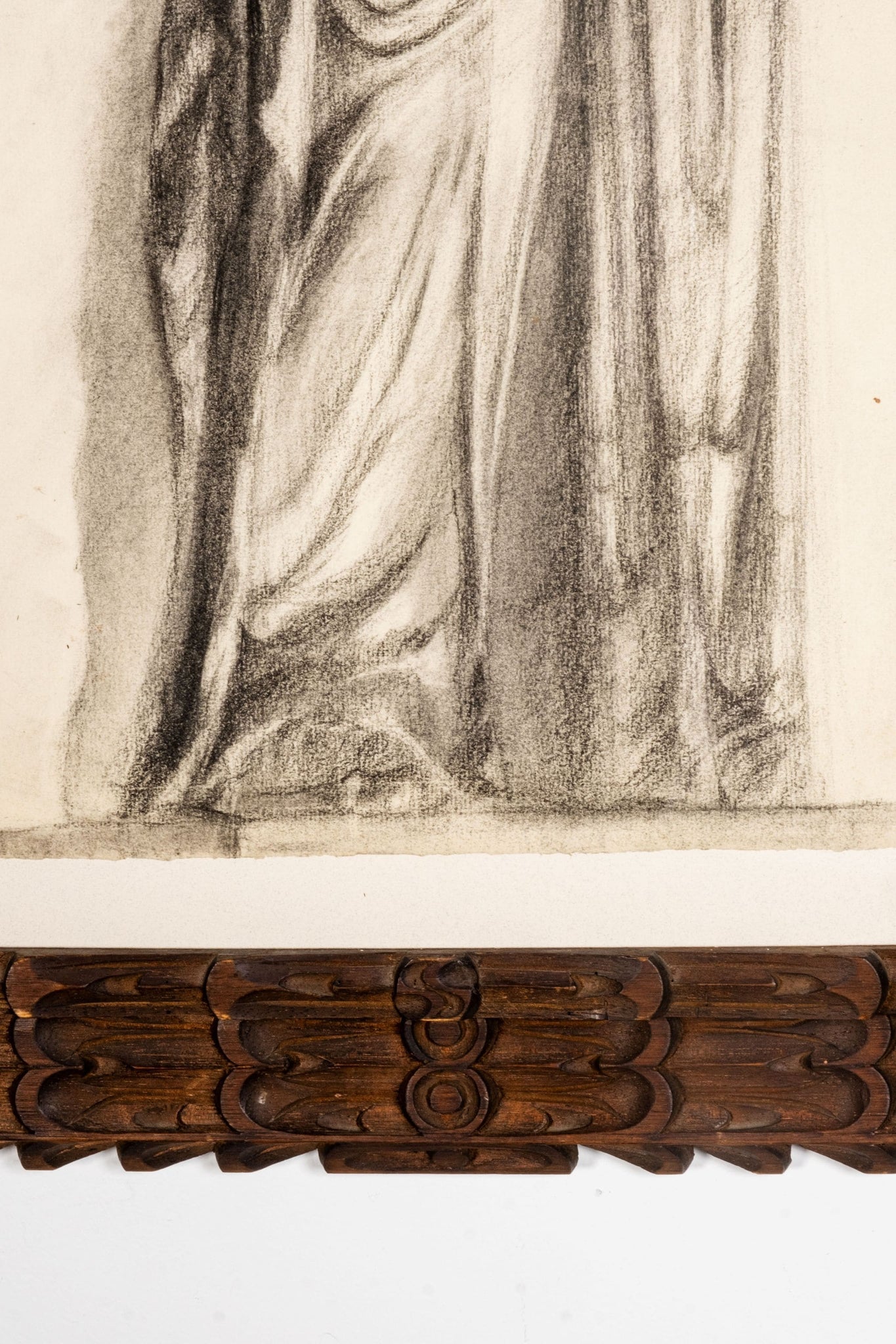 Vintage Charcoal Drawing in Ornate Vintage Carved Wood Frame | Bonne Choice