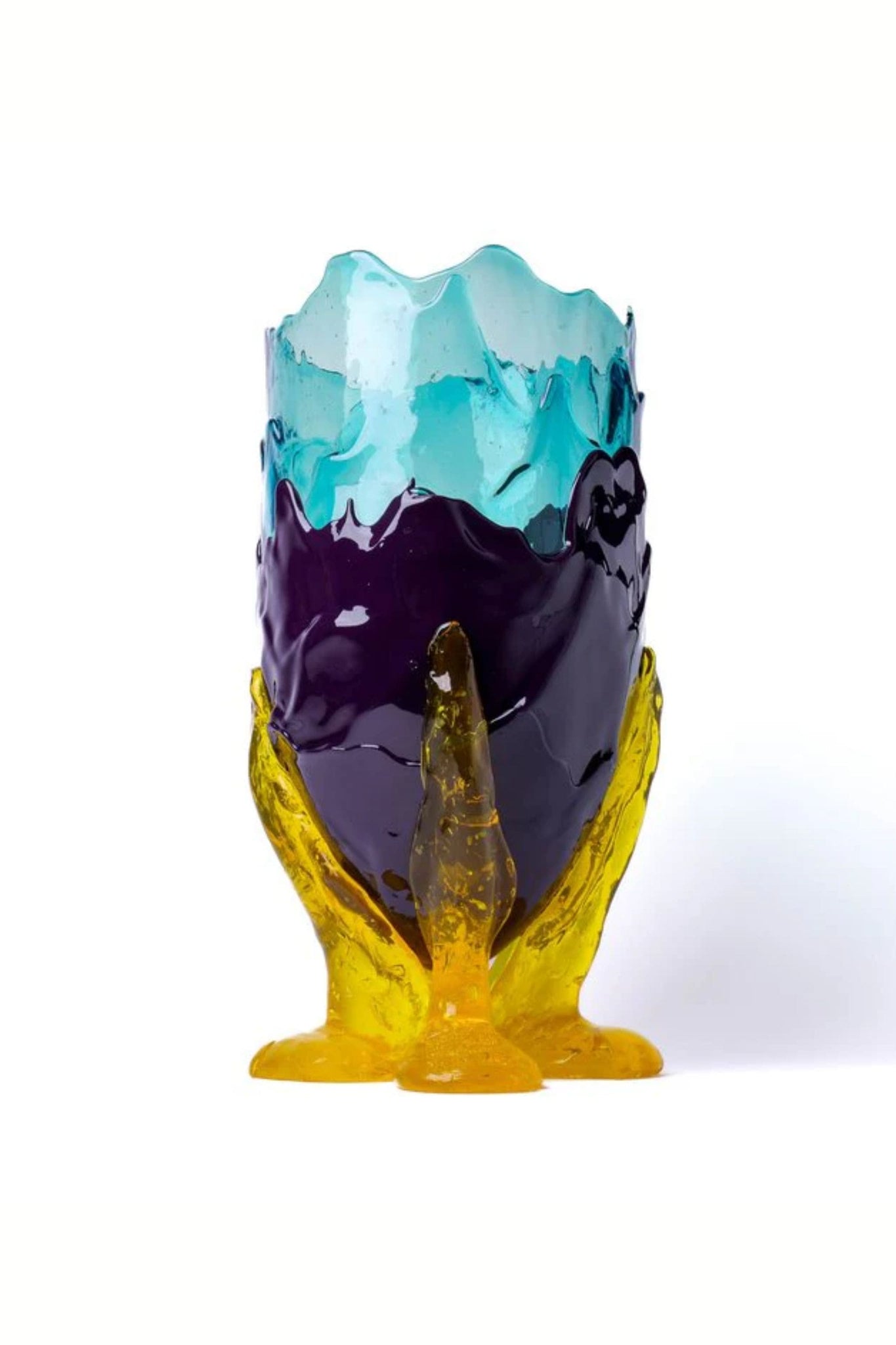 Corsi Clear Vase Extra Colour (Large), Clear Aqua, Clear Yellow and Matte Aubergine by Gaetano Pesce | Bonne Choice
