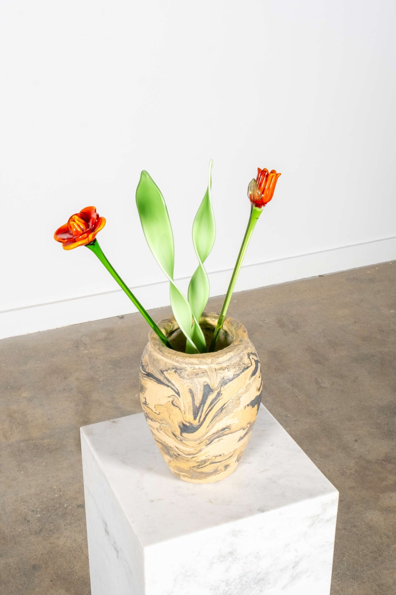 Murano Art Glass Flower and Leaf Pair