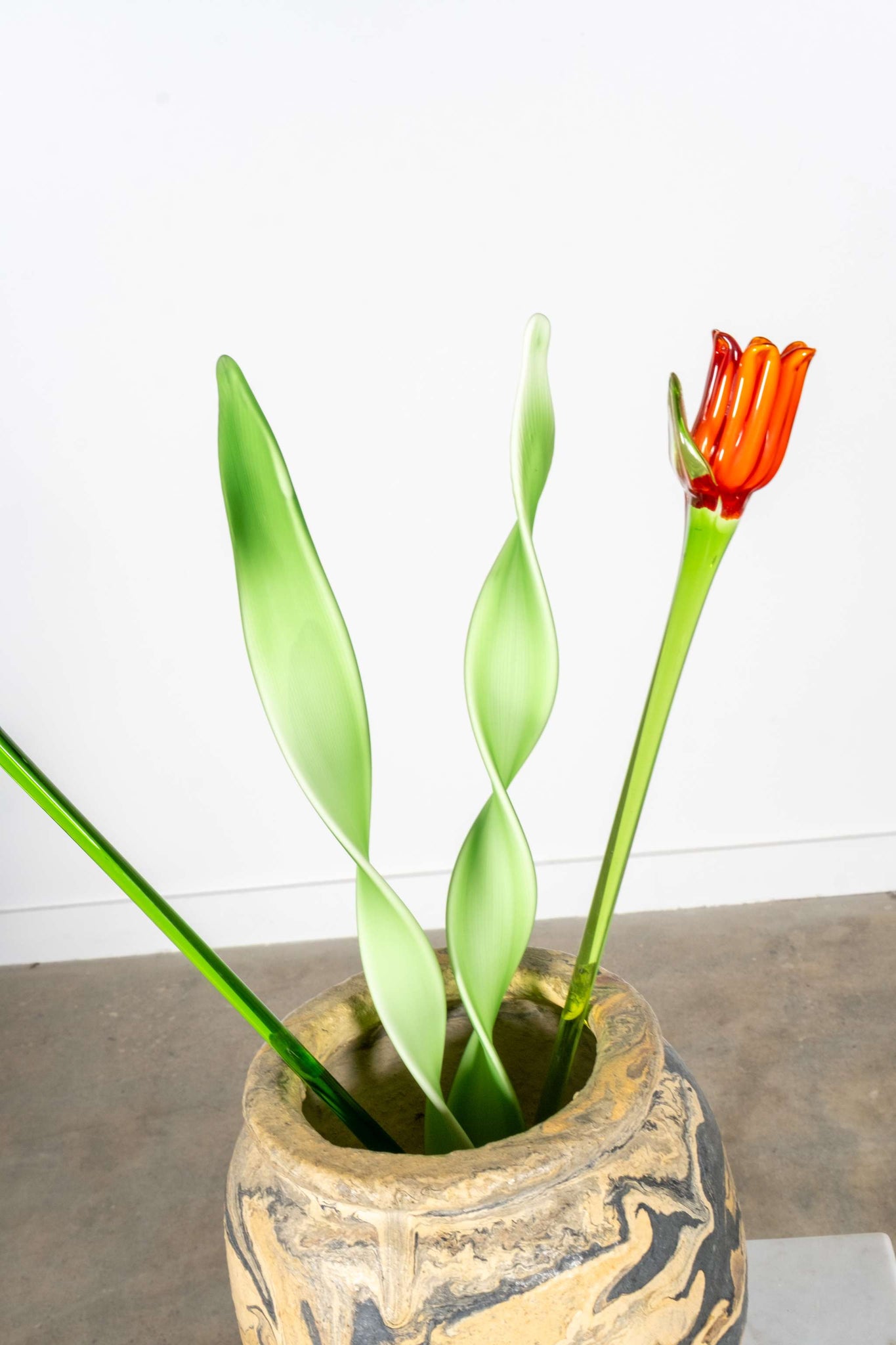 Murano Art Glass Flower and Leaf Pair