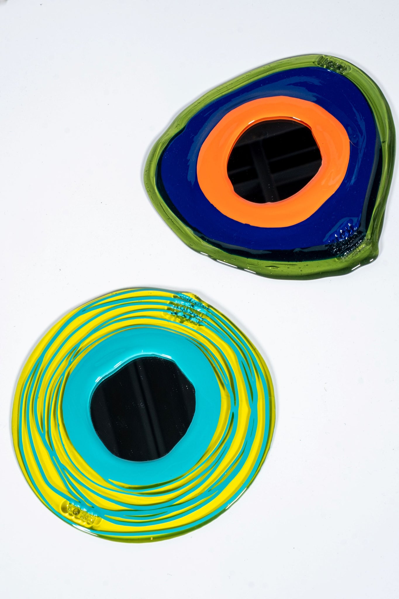 Round Mirror XS, Orange, Blue, Clear Green