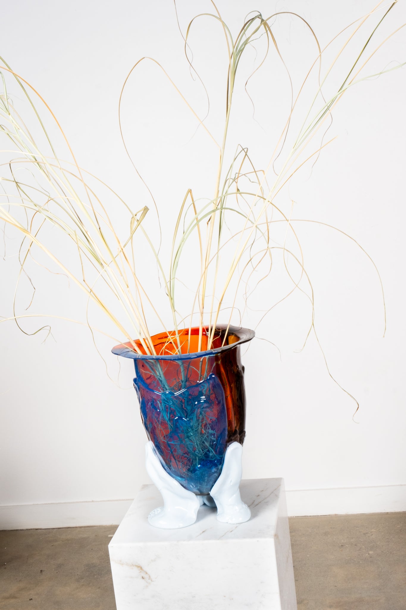 Amazonia Vase (Large), Clear Orange and Blue with Pastel Blue Feet