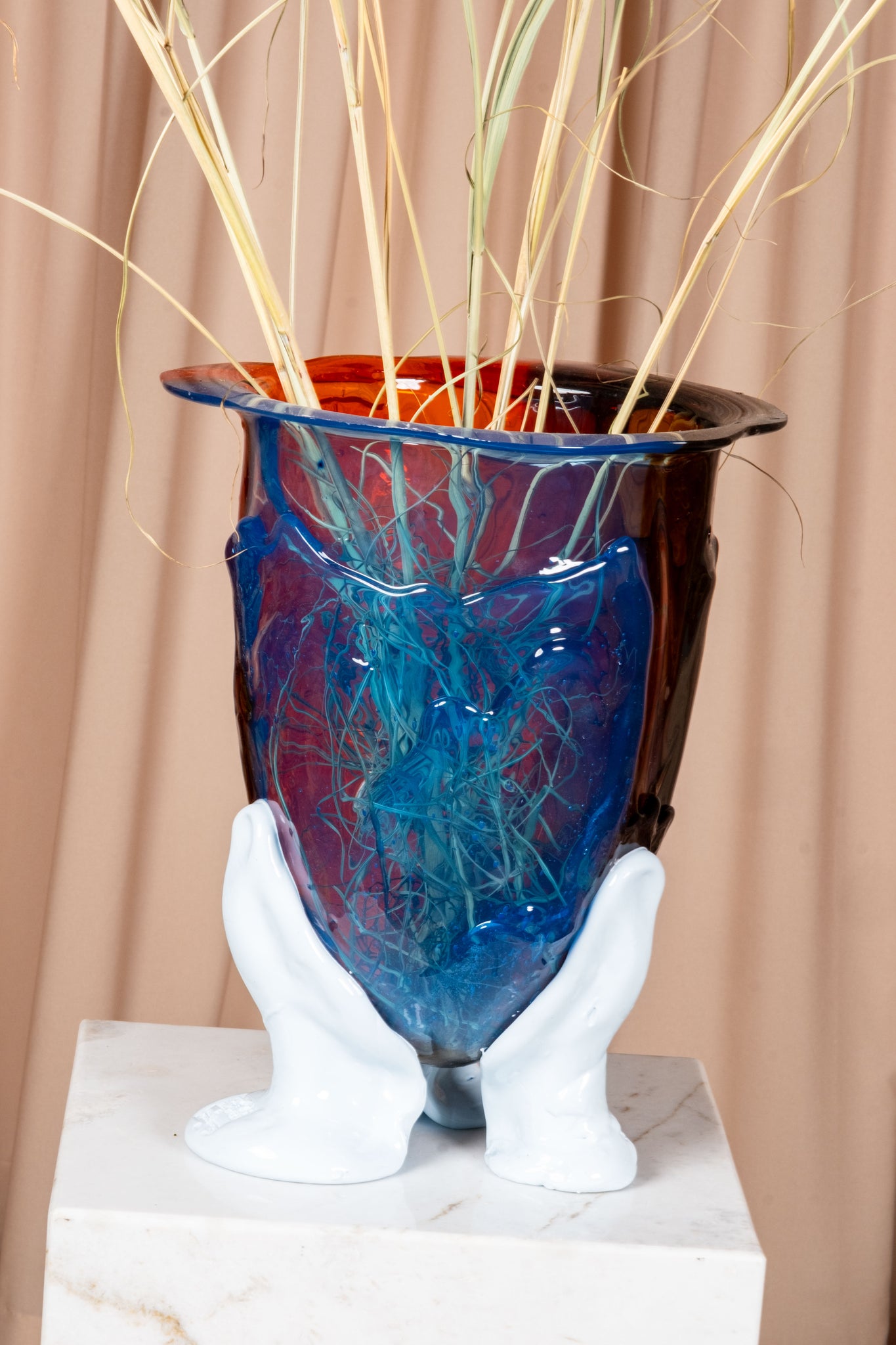 Amazonia Vase (Large), Clear Orange and Blue with Pastel Blue Feet