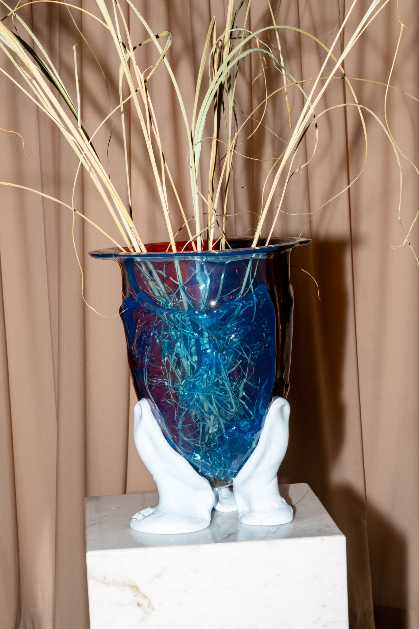 Amazonia Vase (Large), Clear Orange and Blue with Pastel Blue Feet