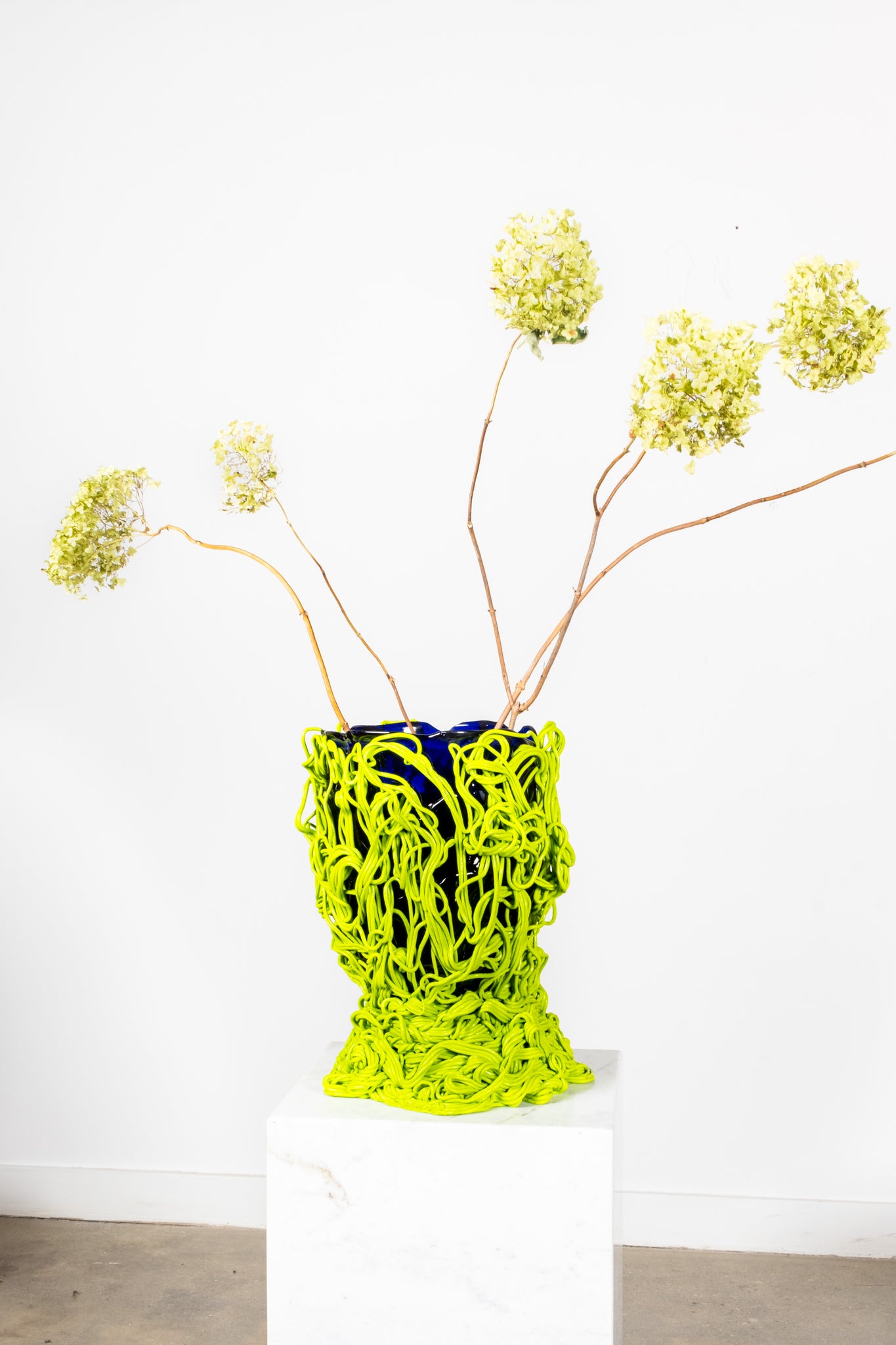 Spaghetti Vase (Large), Clear Blue and Matte Lime