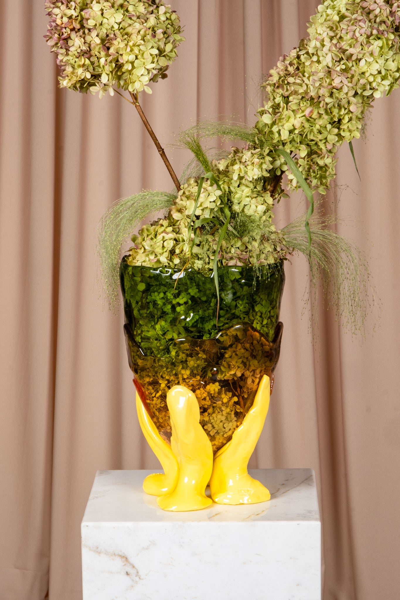 Clear Vase Extra Colour (Large), 2-tone Bottle Green, Matte Yellow Feet