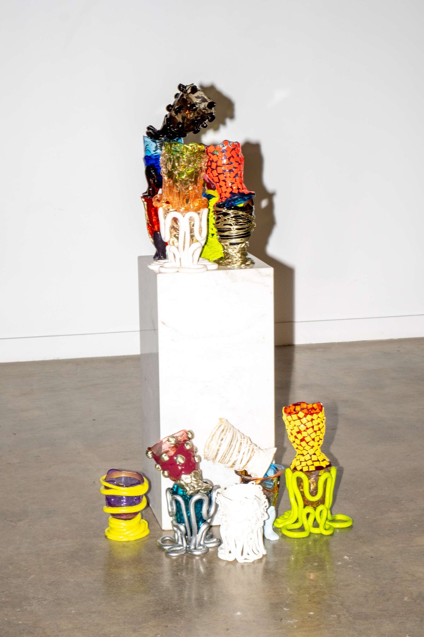 Rock Vase (Small), Clear Fuschia and Matte Yellow