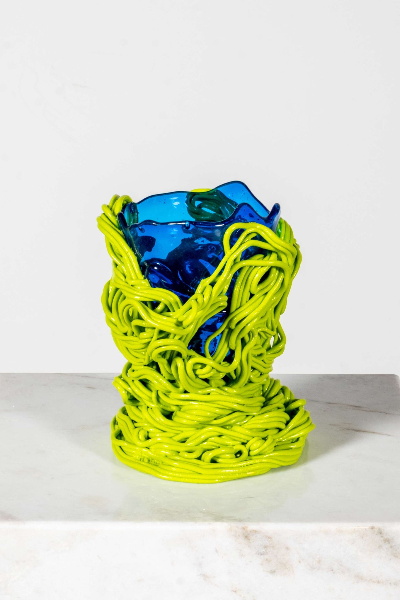 Spaghetti Special Vase (Small), Clear Blue and Matte Lime