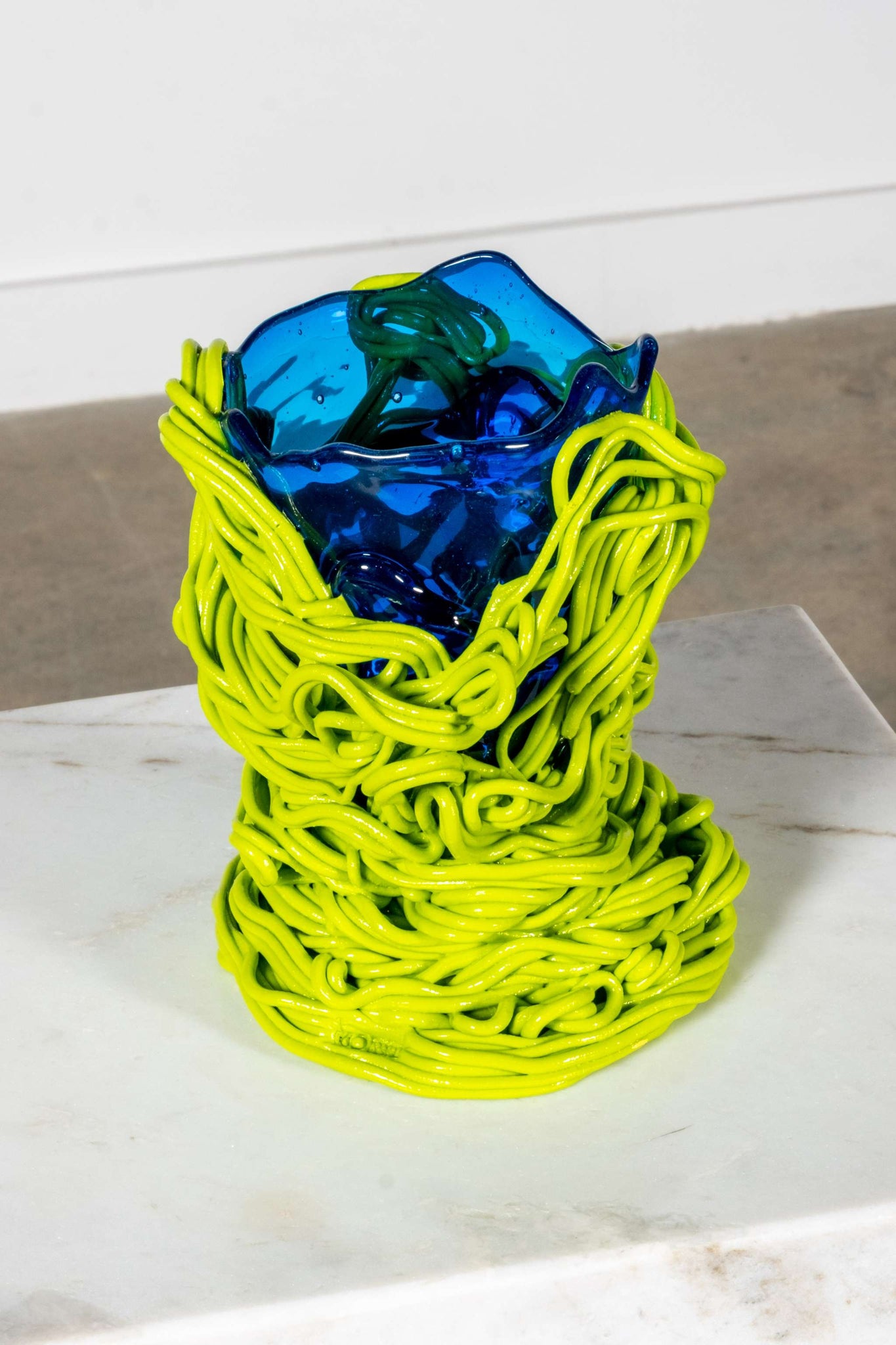Spaghetti Special Vase (Small), Clear Blue and Matte Lime