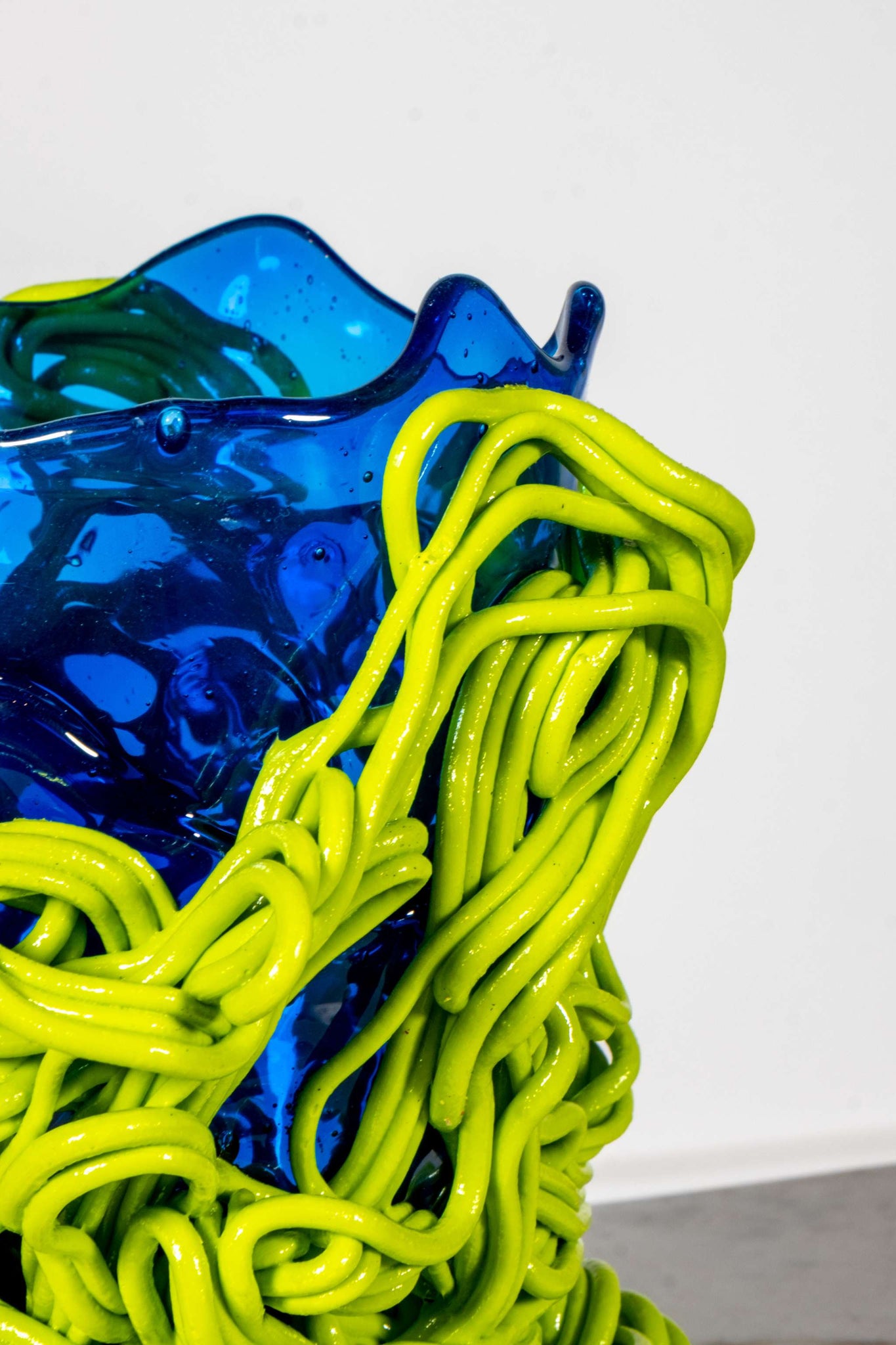 Spaghetti Special Vase (Small), Clear Blue and Matte Lime