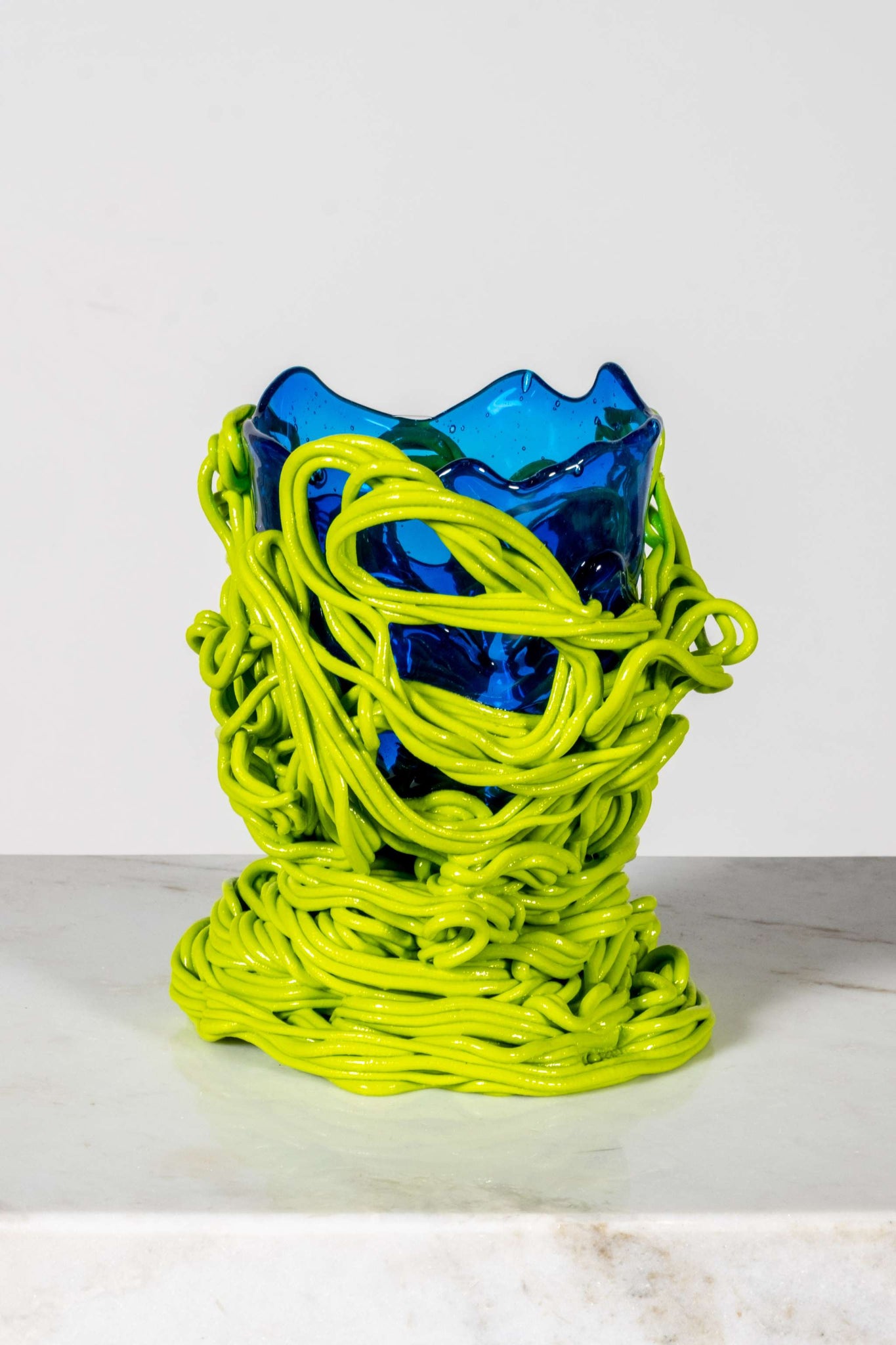 Spaghetti Special Vase (Small), Clear Blue and Matte Lime