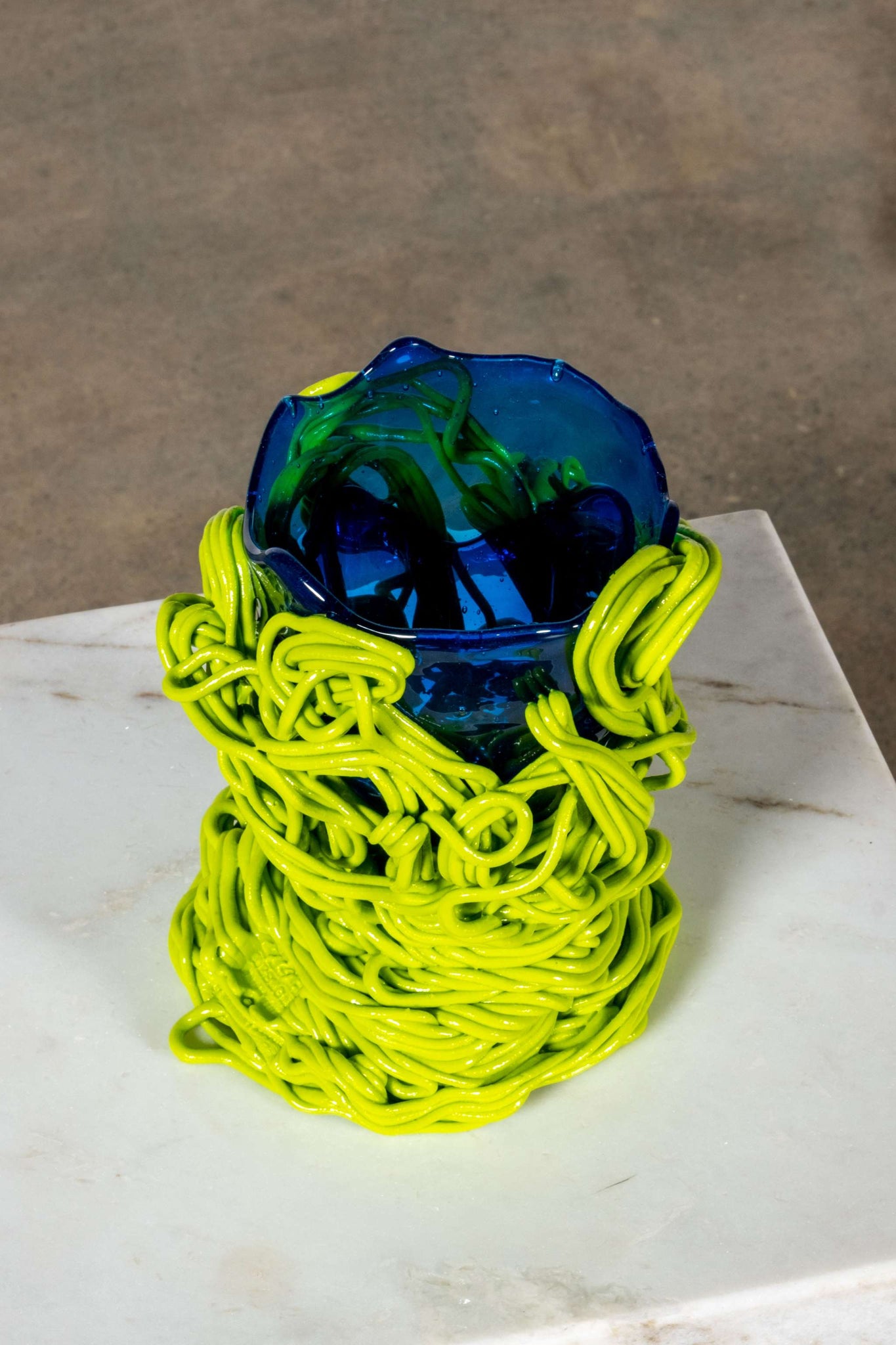 Spaghetti Special Vase (Small), Clear Blue and Matte Lime