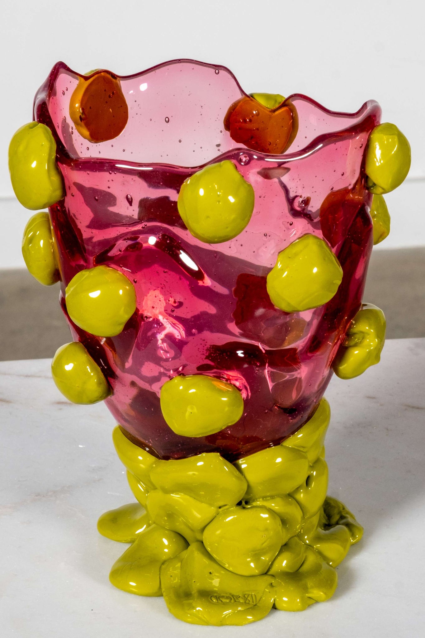 Nugget Vase (Small), Clear Fuschia and Dust Green