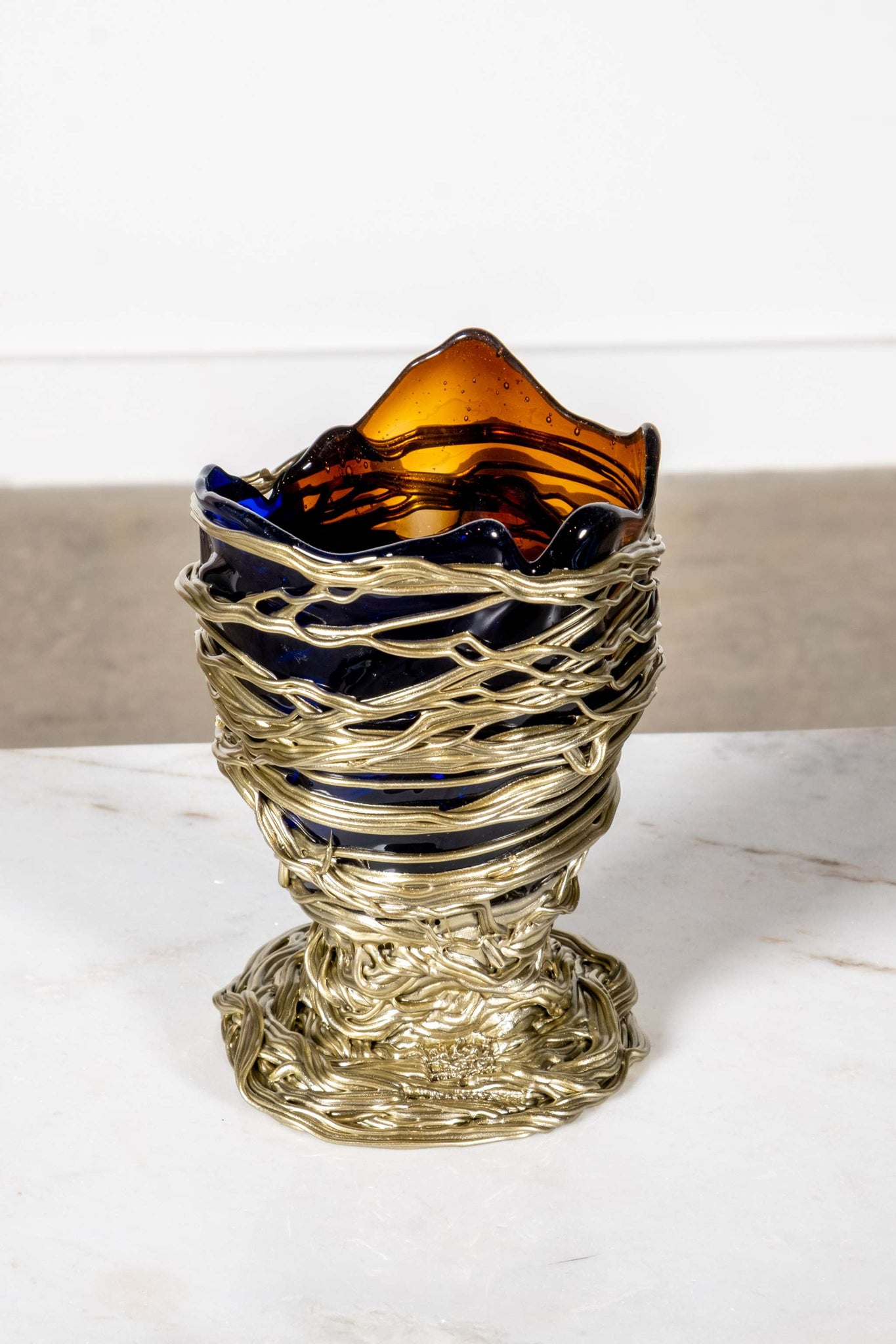 Spaghetti Extra Colour Vase (Small), Clear Dark Blue, Brown and Matte Bronze