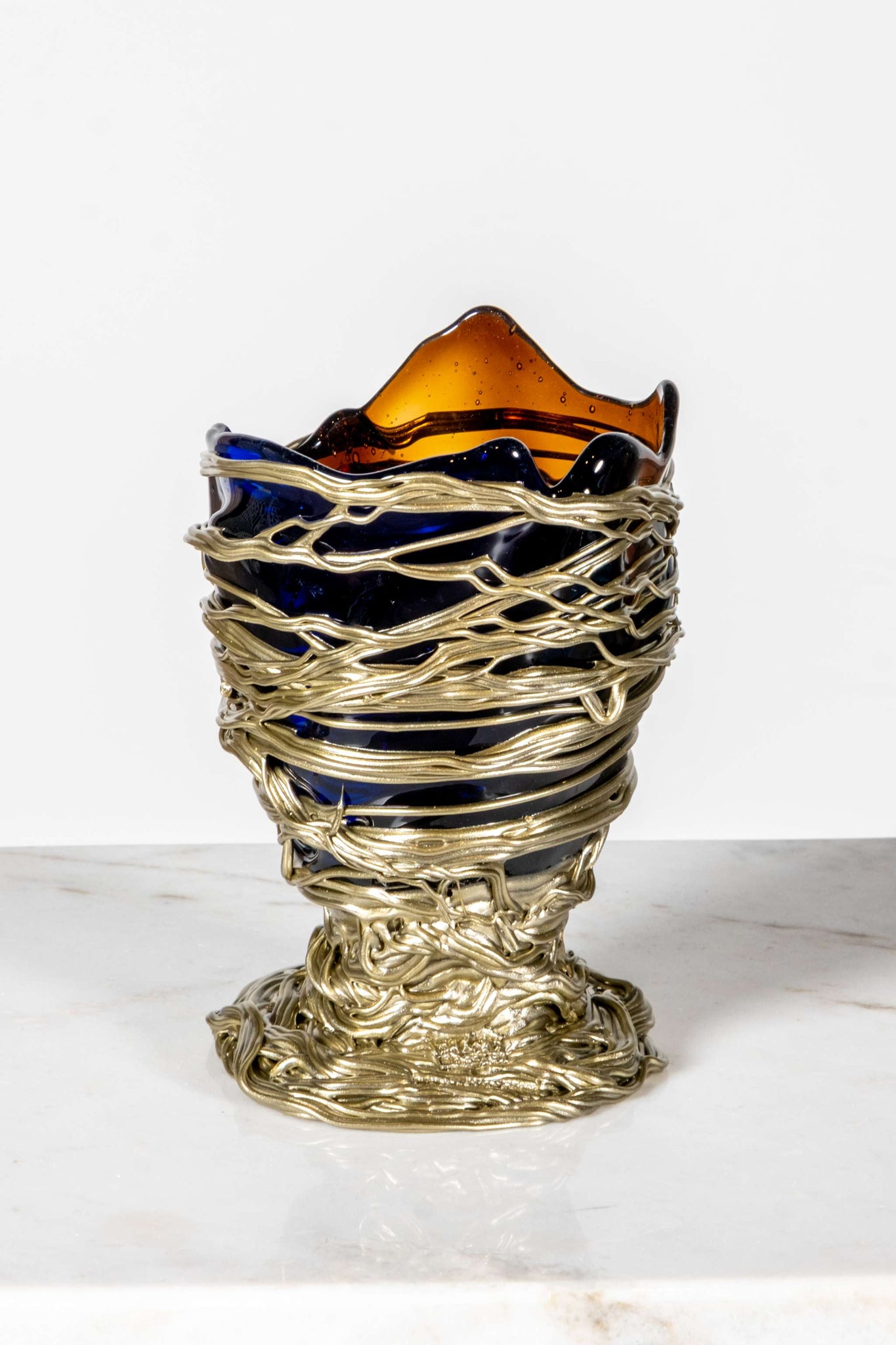 Spaghetti Extra Colour Vase (Small), Clear Dark Blue, Brown and Matte Bronze