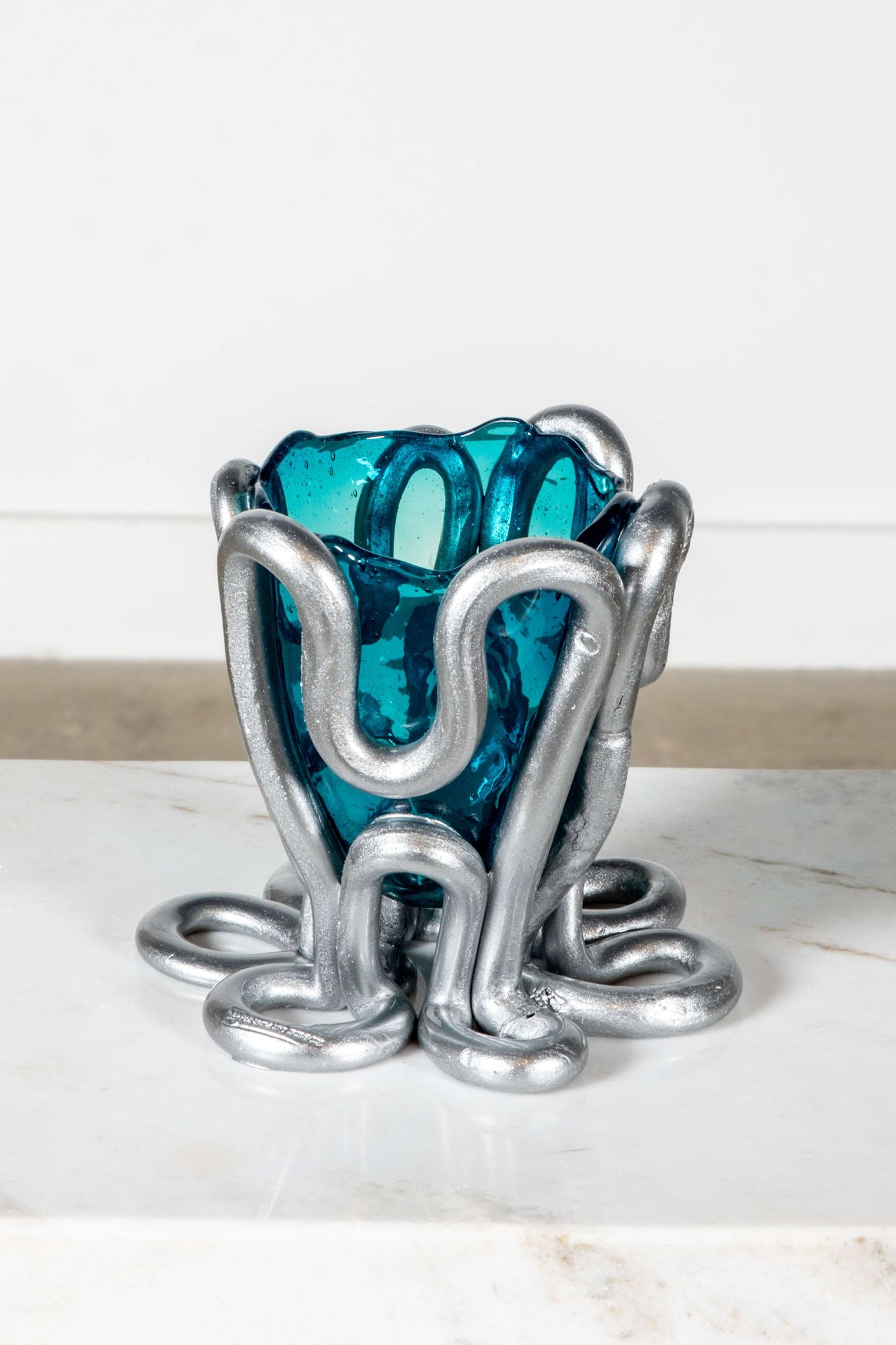 Indian Summer Vase (Small), Clear Emerald and Matte Silver