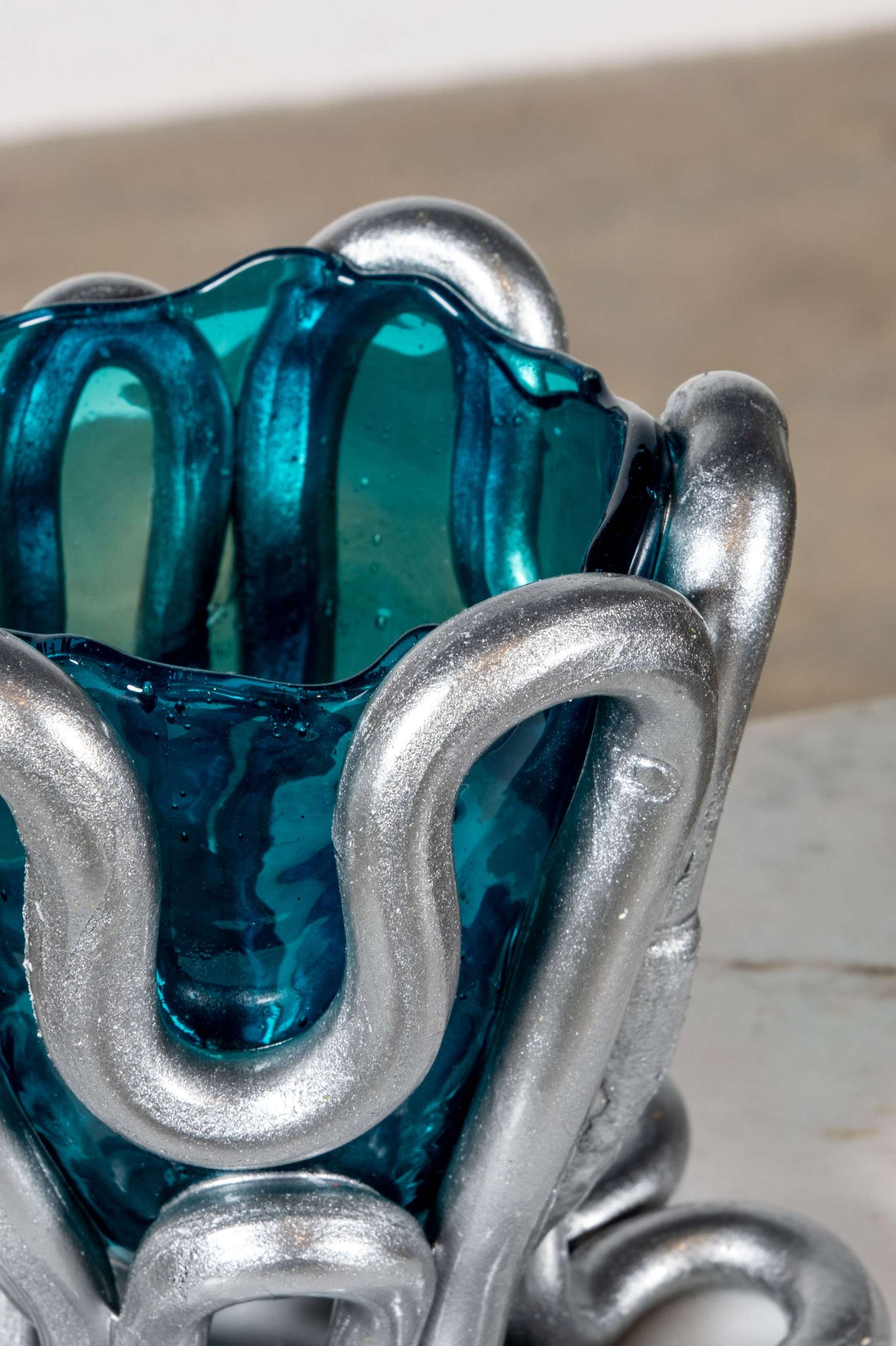 Indian Summer Vase (Small), Clear Emerald and Matte Silver