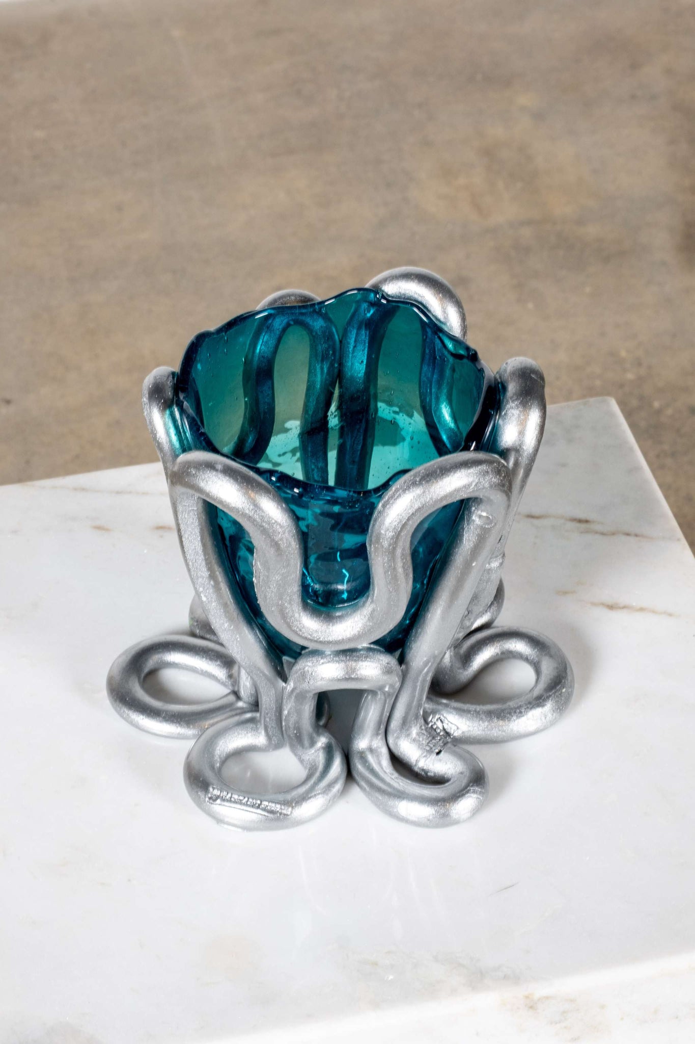 Indian Summer Vase (Small), Clear Emerald and Matte Silver