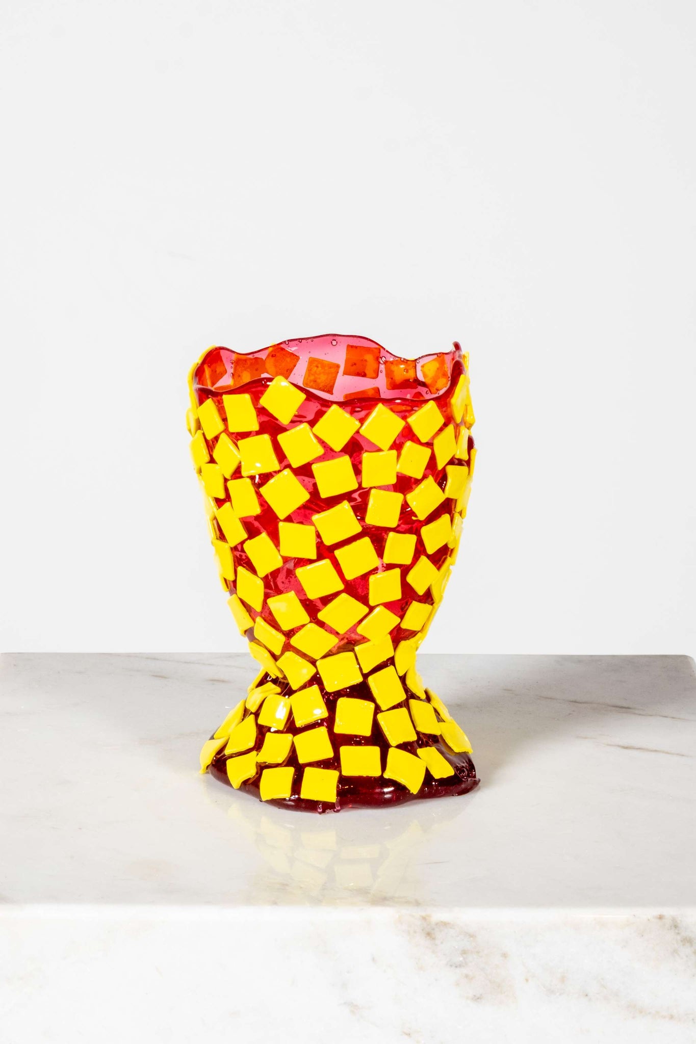 Rock Vase (Small), Clear Fuschia and Matte Yellow