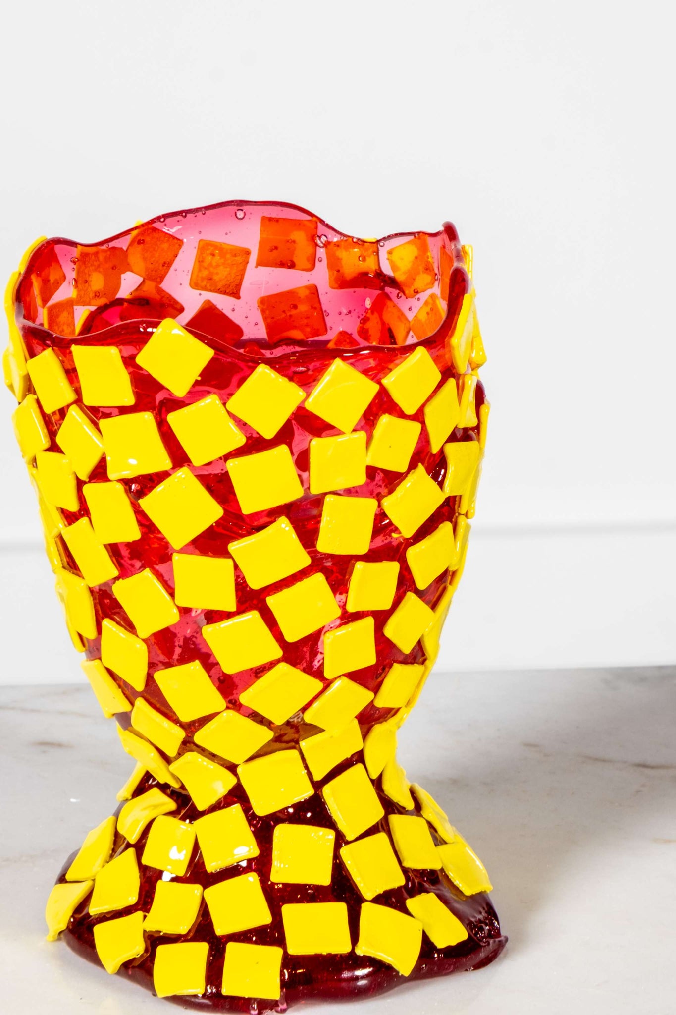 Rock Vase (Small), Clear Fuschia and Matte Yellow